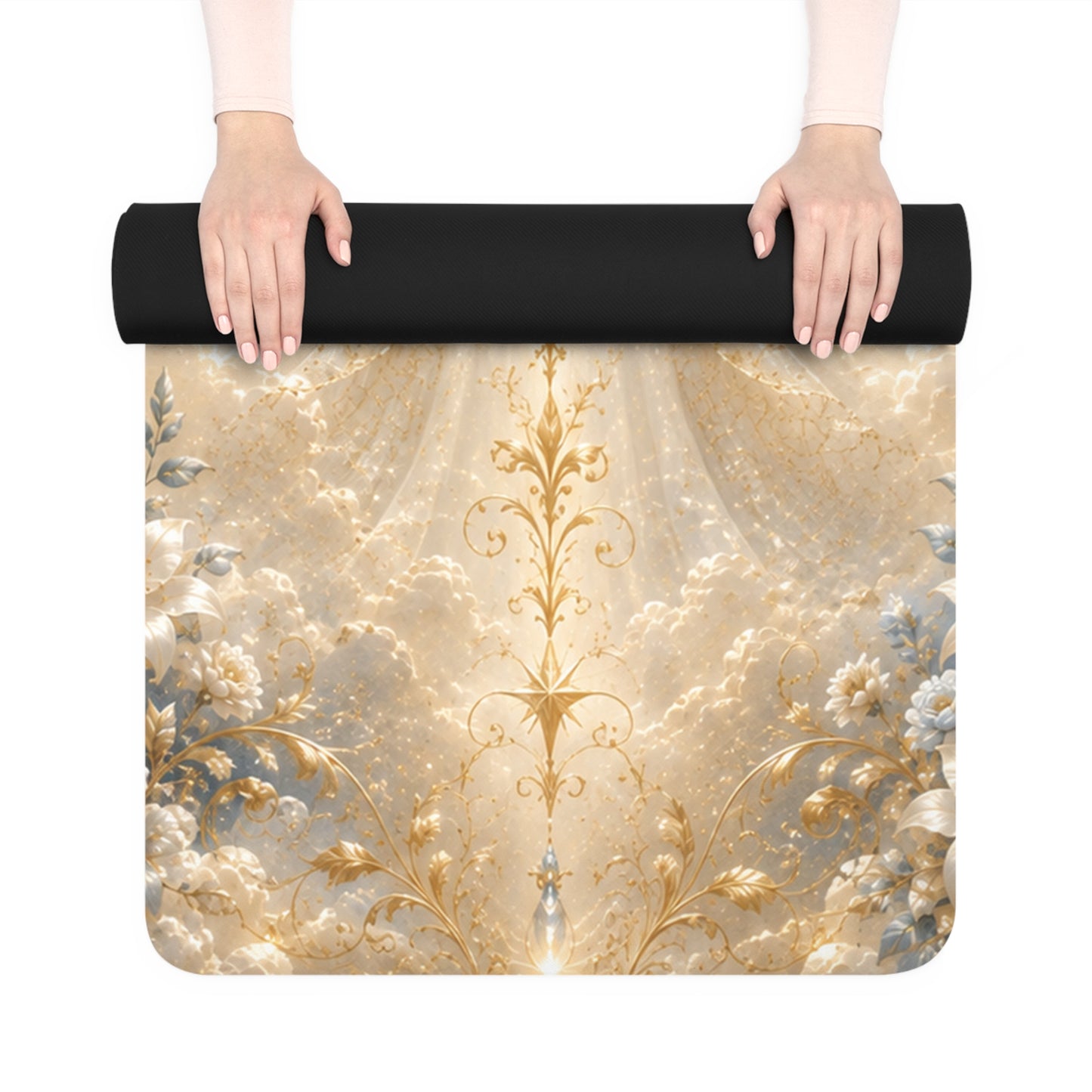Angelic Guardian Rubber Yoga Mat — Serene Heavenly Pose Design