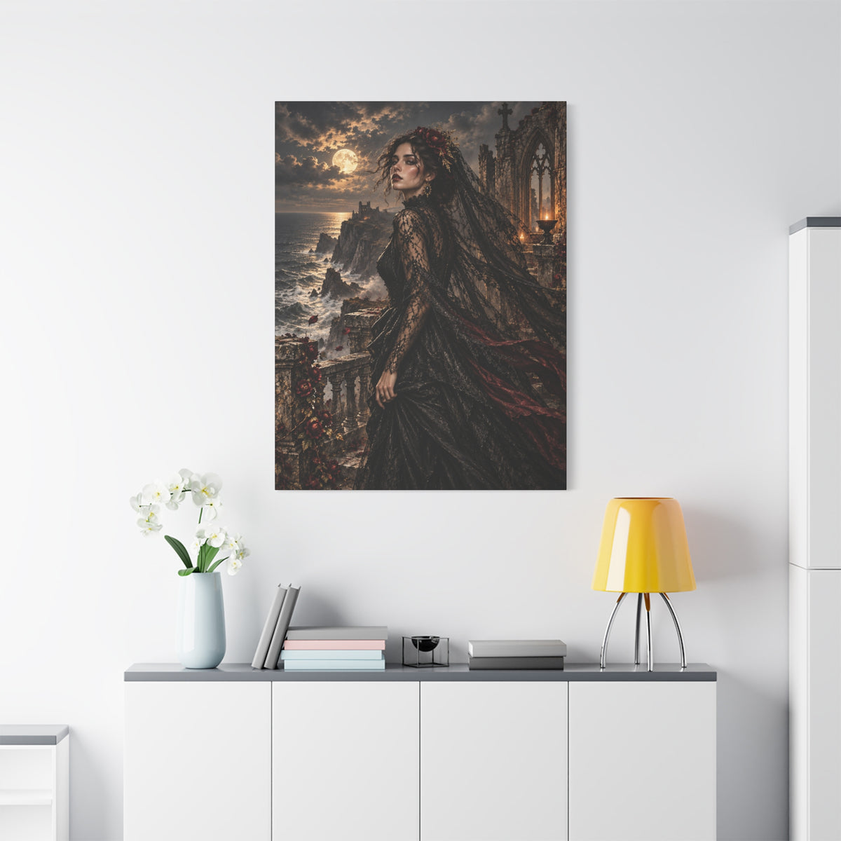 Gothic Moonlight Lady -Edge of Midnight-Matte Stretched Canvas Art
