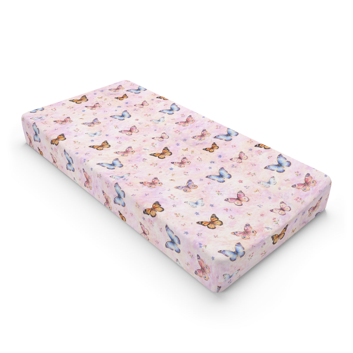 Butterfly Baby Changing Pad Cover — Pink Floral Small Print Nursery
