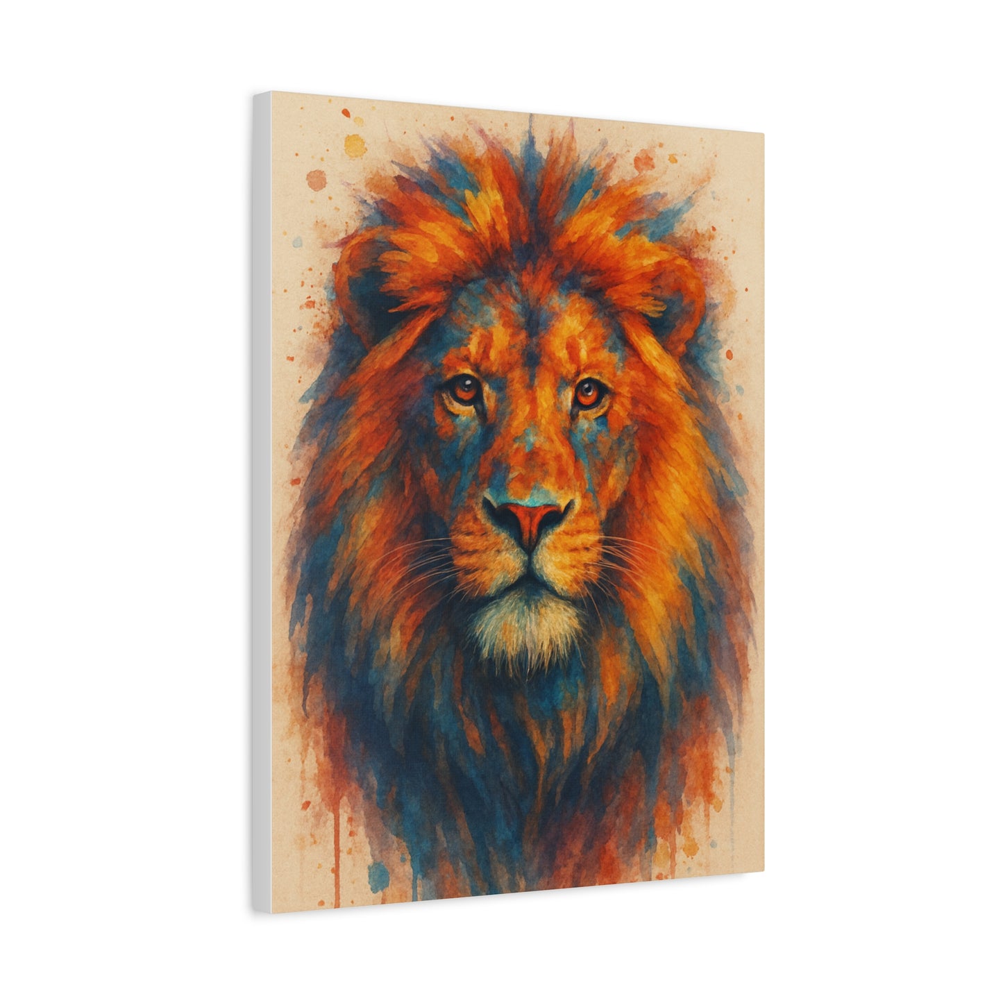 Lion-Bold Colorful Abstract Animal Acrylic Ink Matte Canvas (Stretched)
