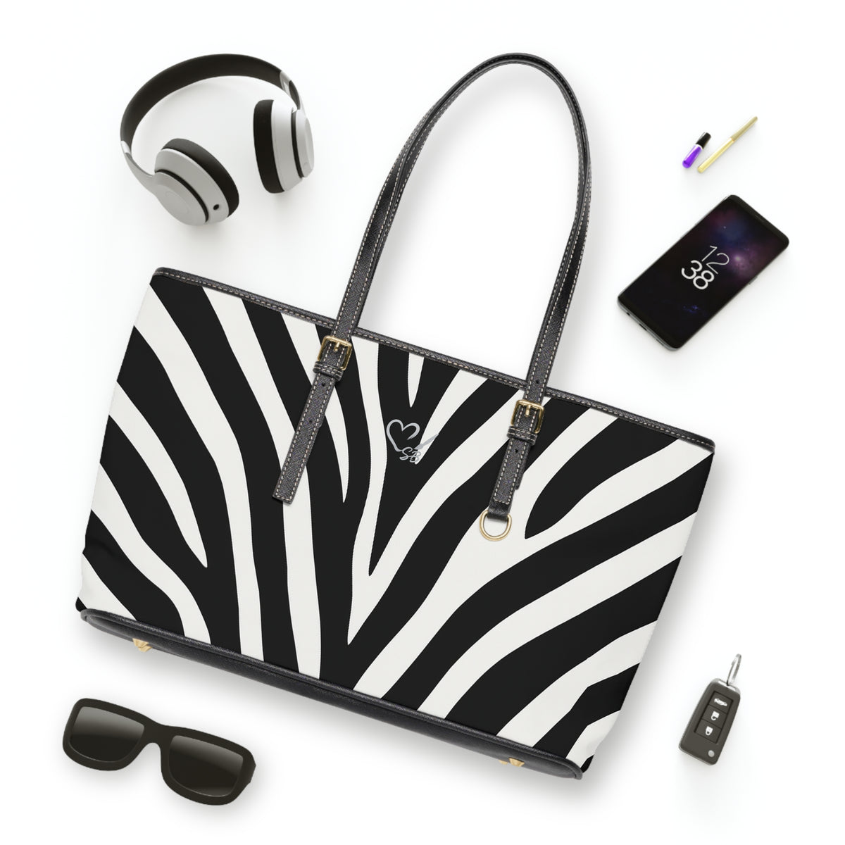 Bolso de hombro de piel sintética con estampado de cebra – Bolso de mano blanco y negro para el estilo diario
