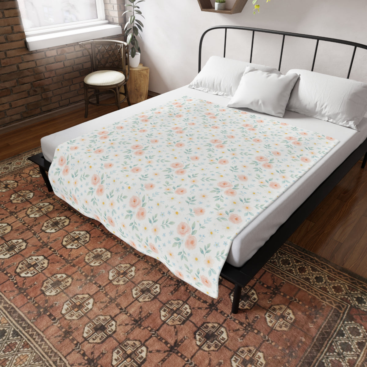 Manta de felpa Woodland Friends con diseño floral campestre elegante