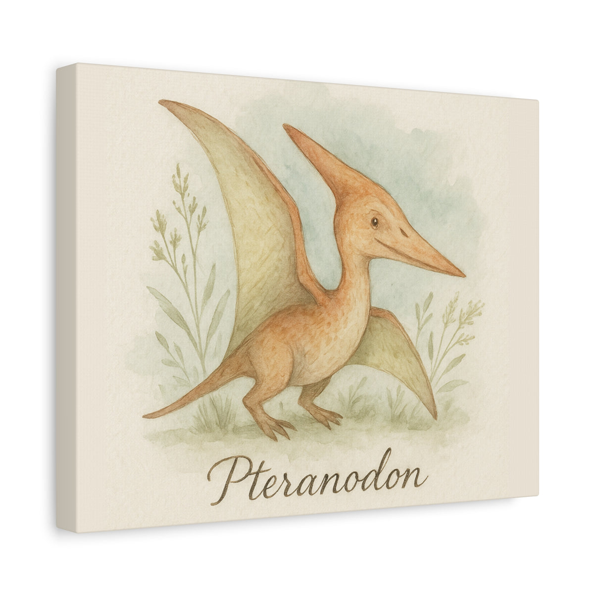 Pteranodon Canvas Wall Art — Whimsical Watercolor Dinosaur Nursery Print