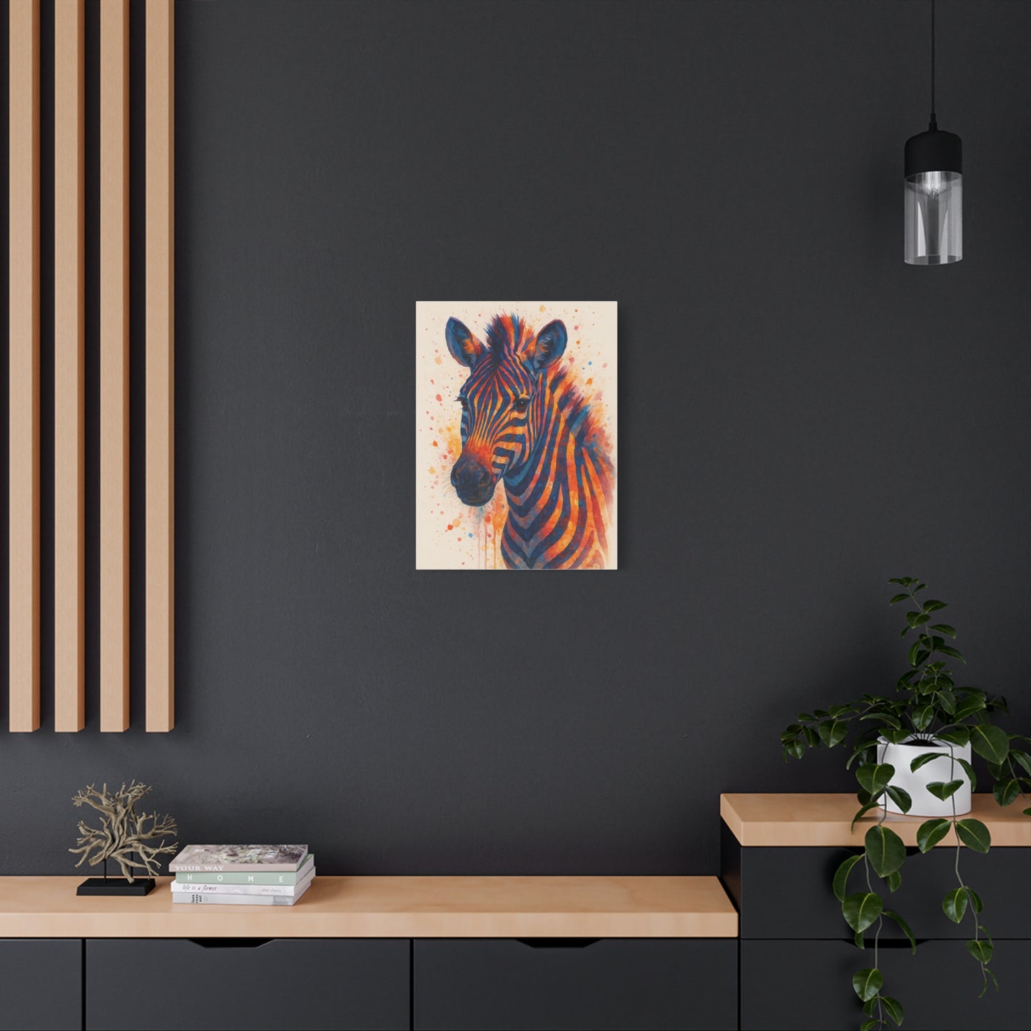 Zebra-Bold Colorful Abstract Animal Acrylic Ink Matte Canvas (Stretched)