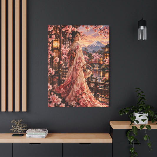 Japanese Cherry Blossom Geisha Canvas Wall Art-Madam Butterfly