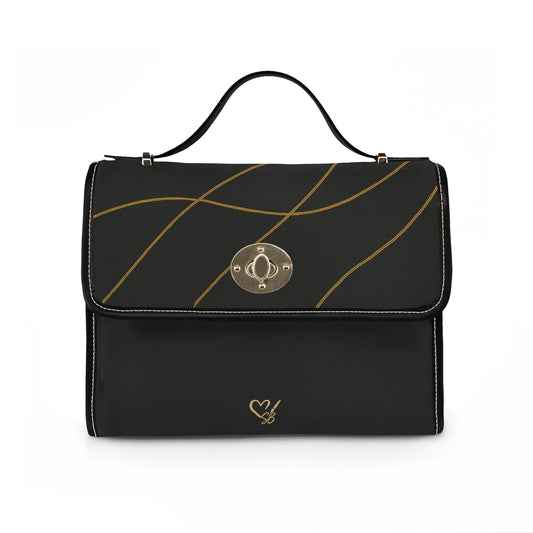 Bolso de lona impermeable — Bolso de mano minimalista negro y dorado con asa superior y correa cruzada