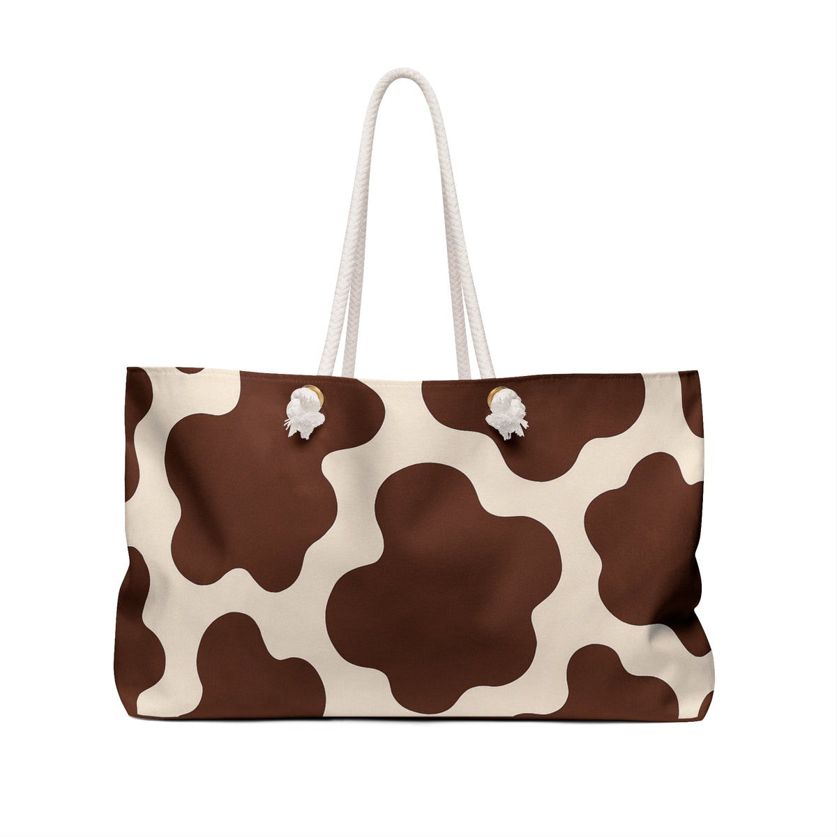 Cow Print Weekender Bag — Brown & Cream Floral Cowhide Tote for Travel