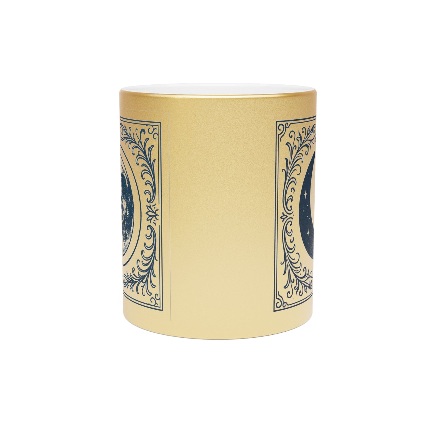 Taza de café con Luna Creciente y Menguante Metálica — Celestial Plata/Oro