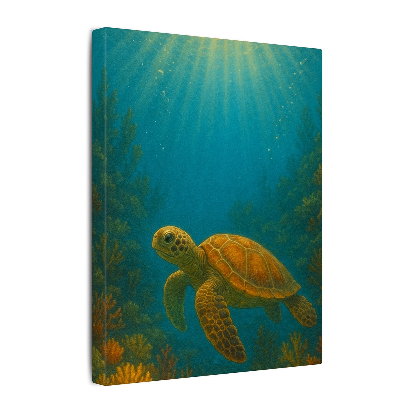 Sea Turtle Canvas Print — Underwater Coral Reef Wall Art