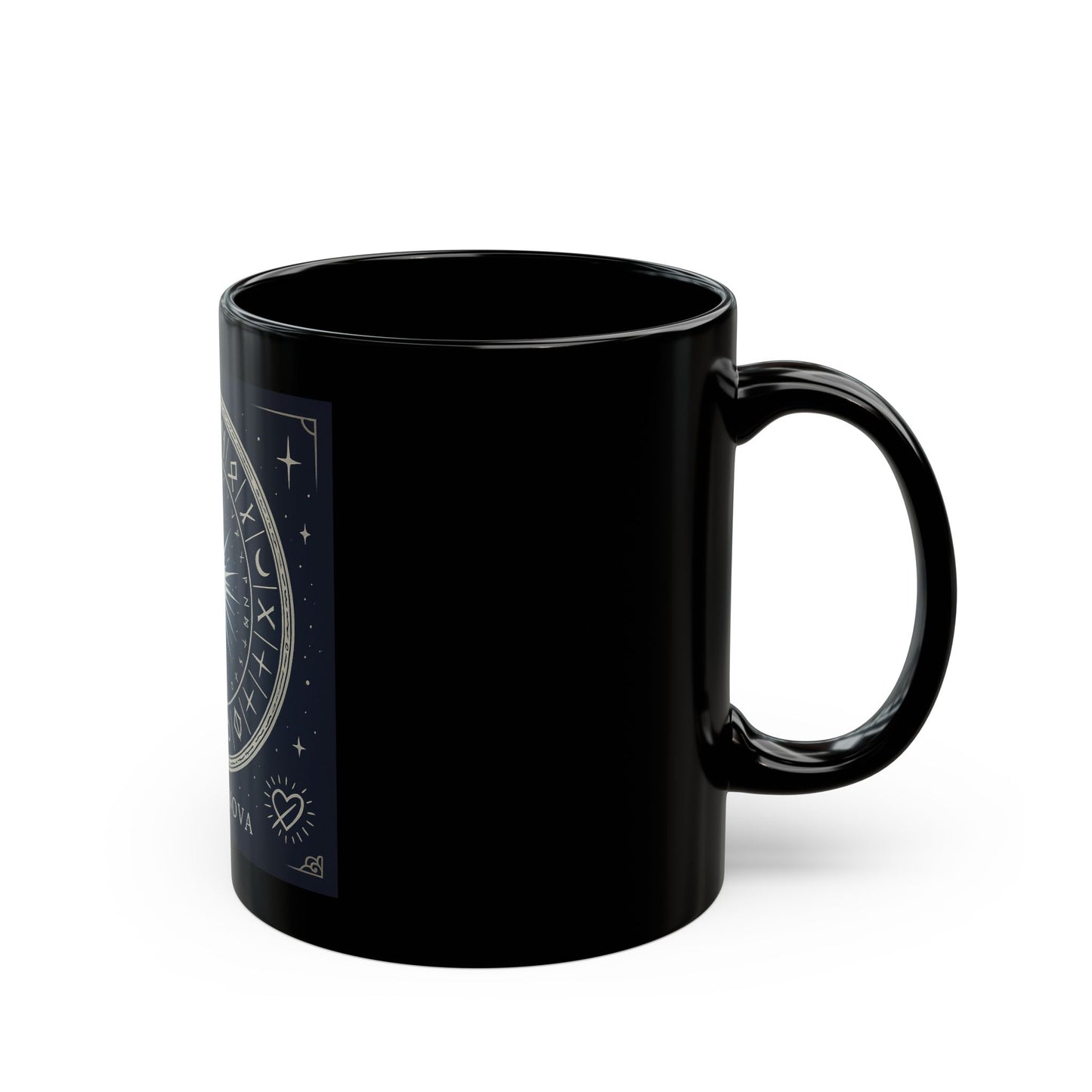 Taza Negra Stellar Nova — Taza de Café con Símbolo Zodiacal Celestial Starburst