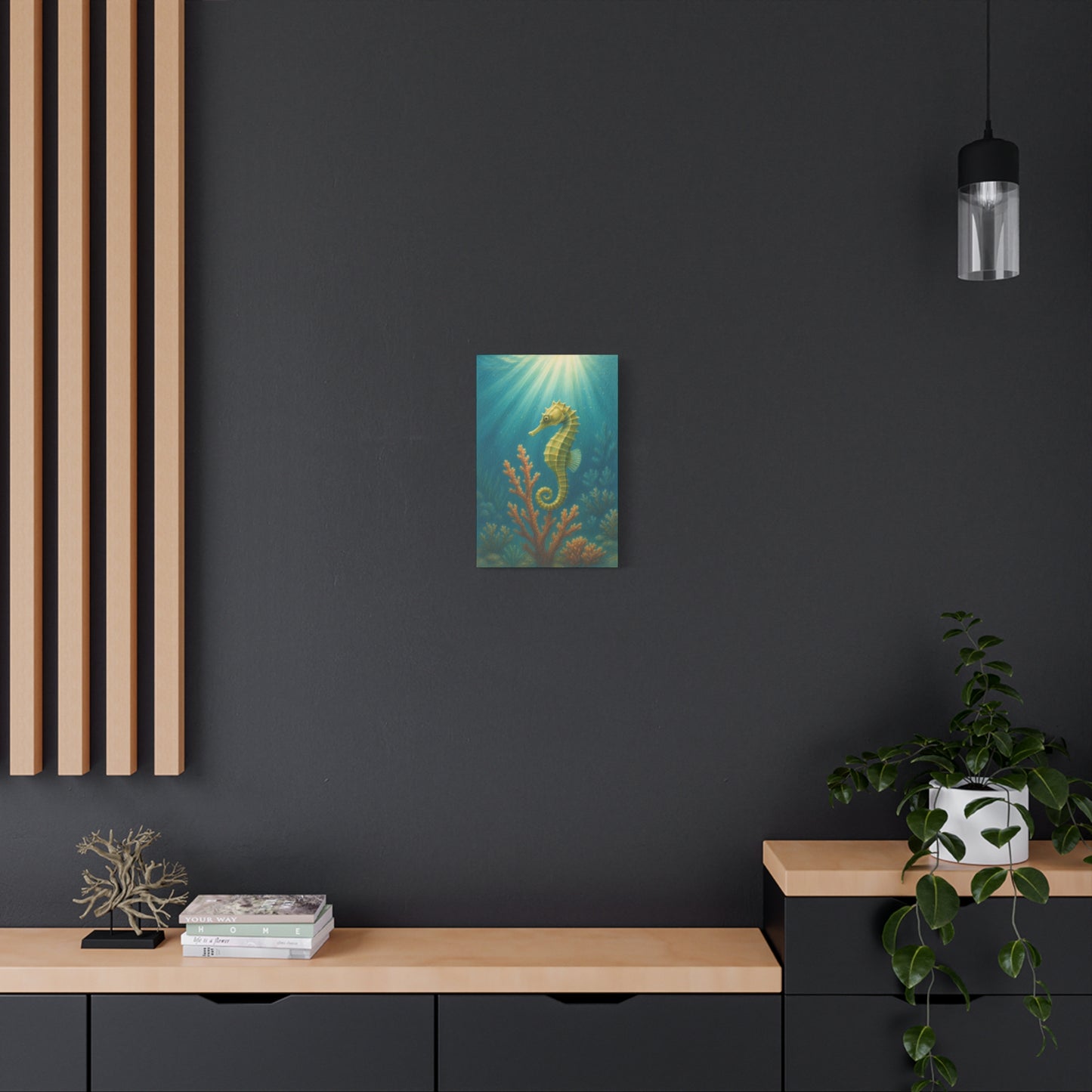 Lámina artística de caballito de mar con paspartú — Lámina artística náutica para pared