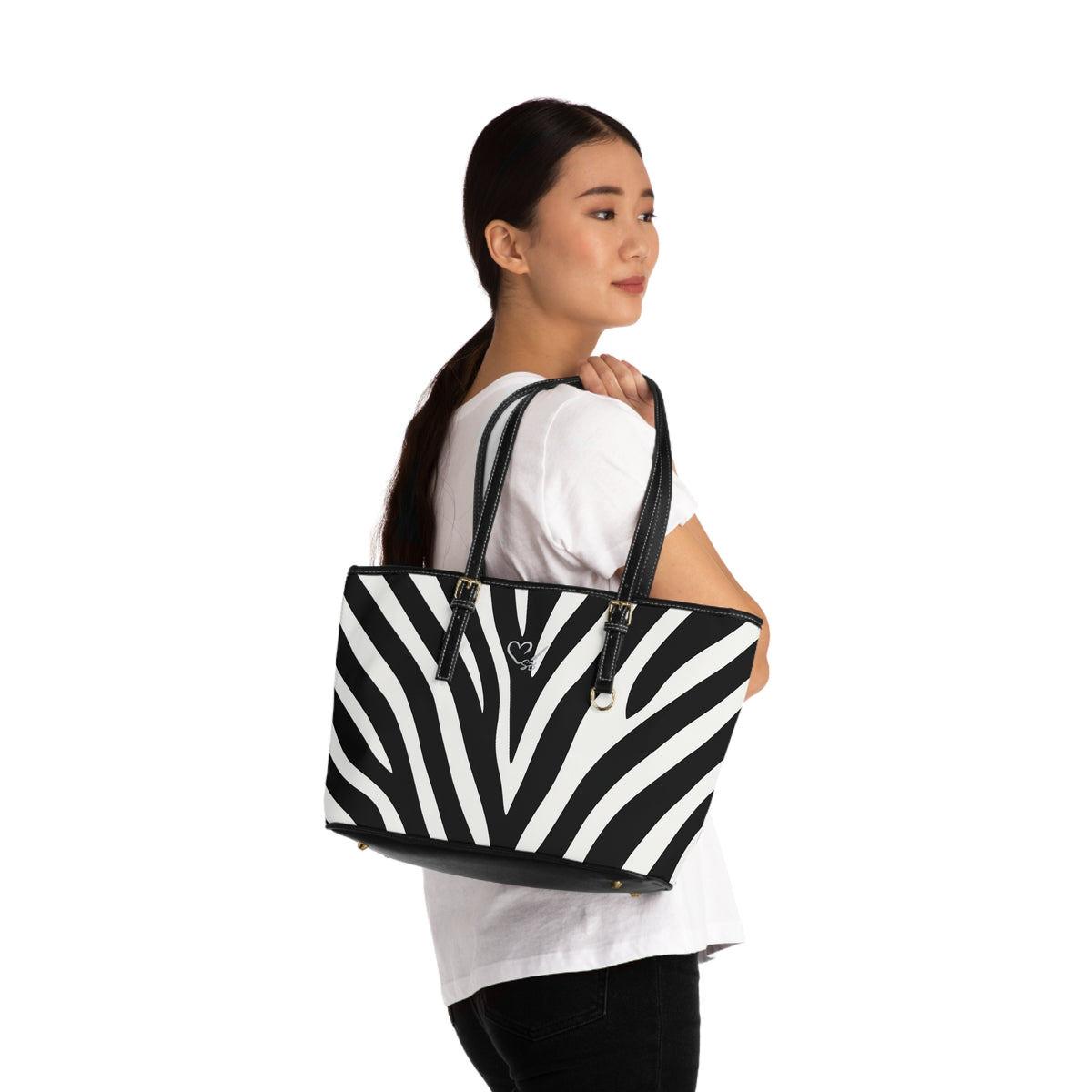 Bolso de hombro de piel sintética con estampado de cebra – Bolso de mano blanco y negro para el estilo diario
