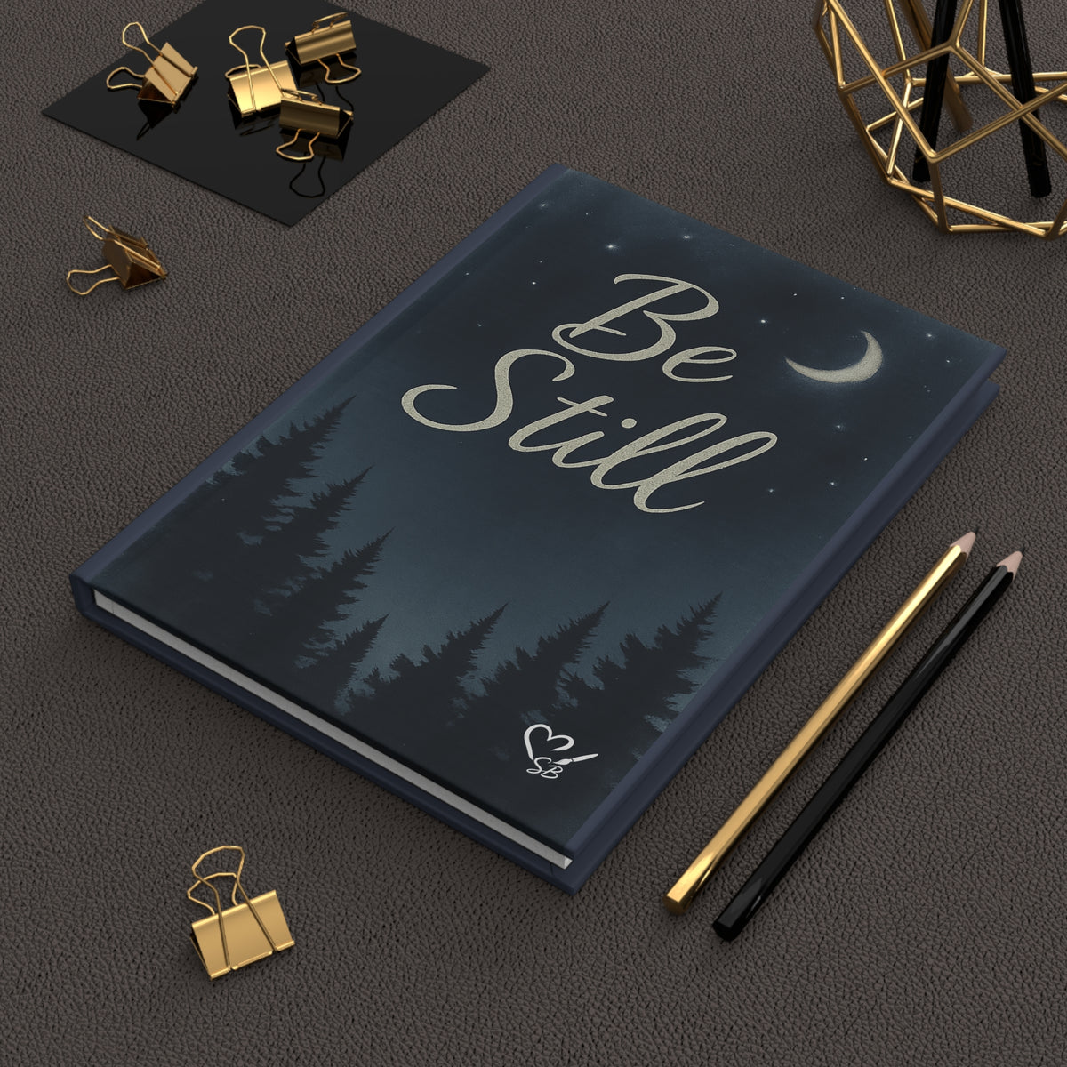 Be Still Night Forest Hardcover Journal — Lined Matte Notebook for Mindfulness & Prayer