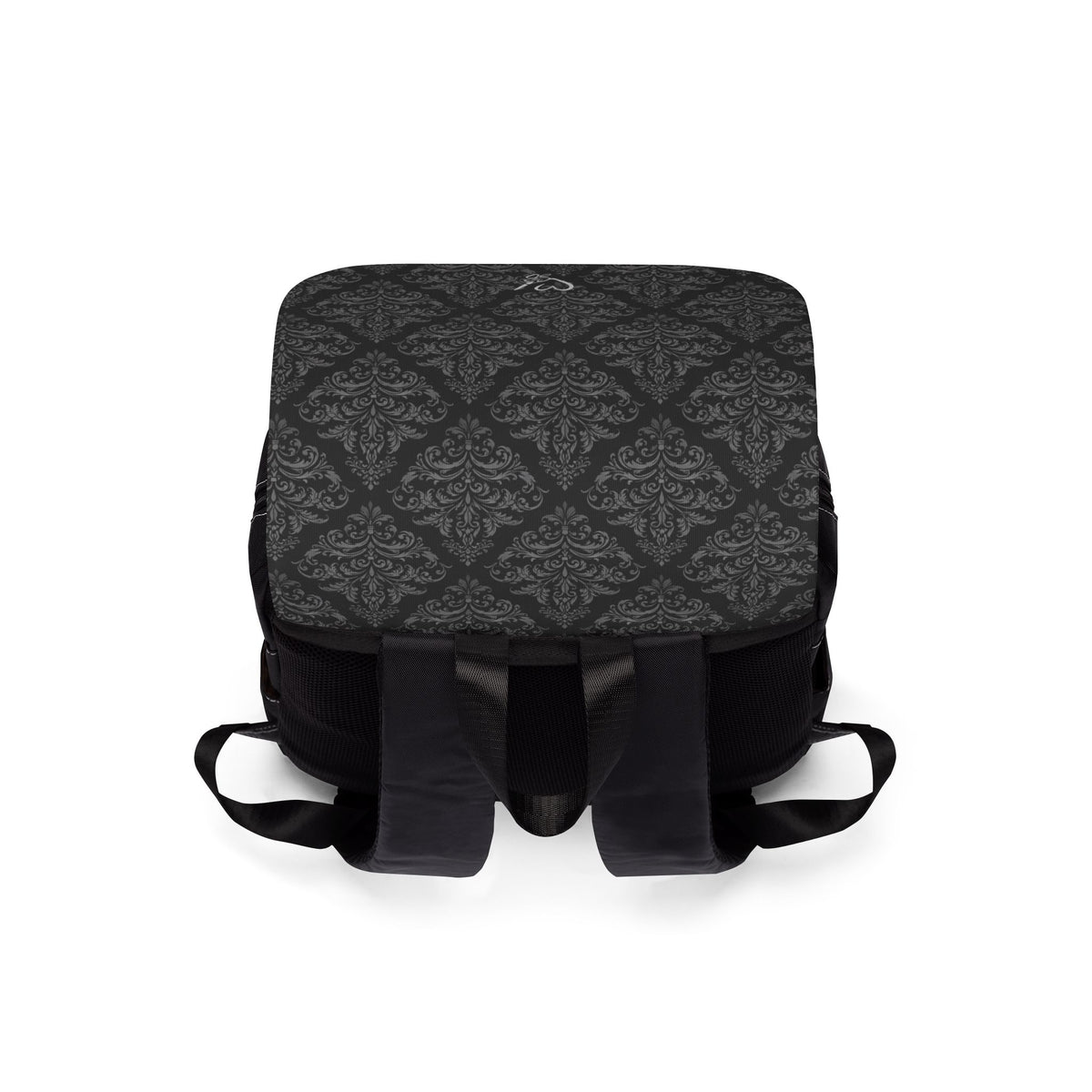 Damask Flap Backpack – Black Vintage Pattern Casual Shoulder Bag