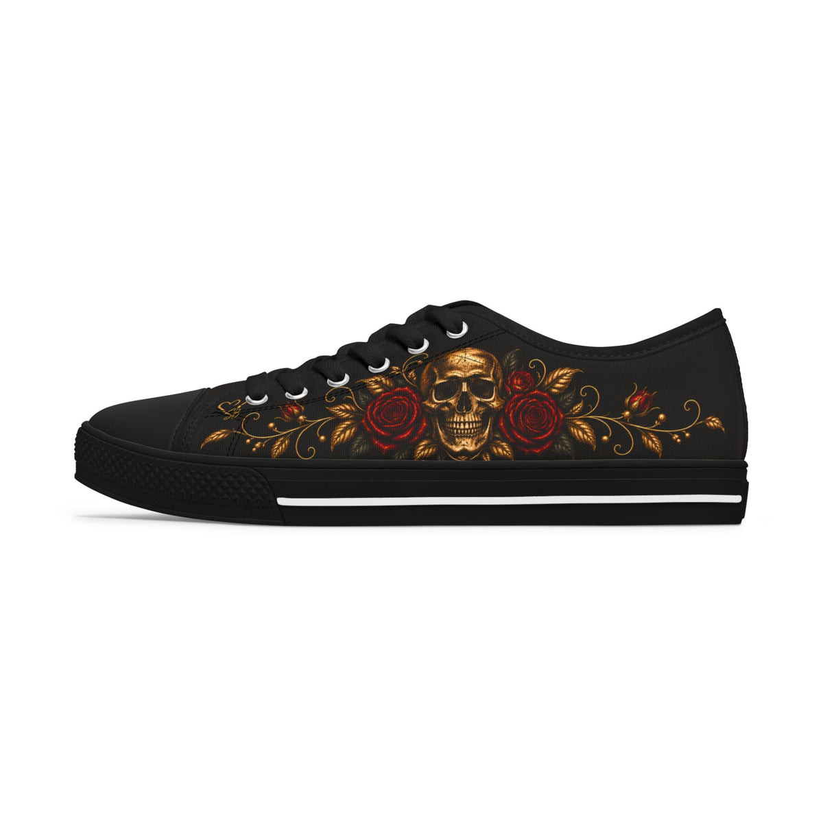 Skull & Roses Low Top Sneakers —Velvet Mourning- Women's Gothic Casual Shoes