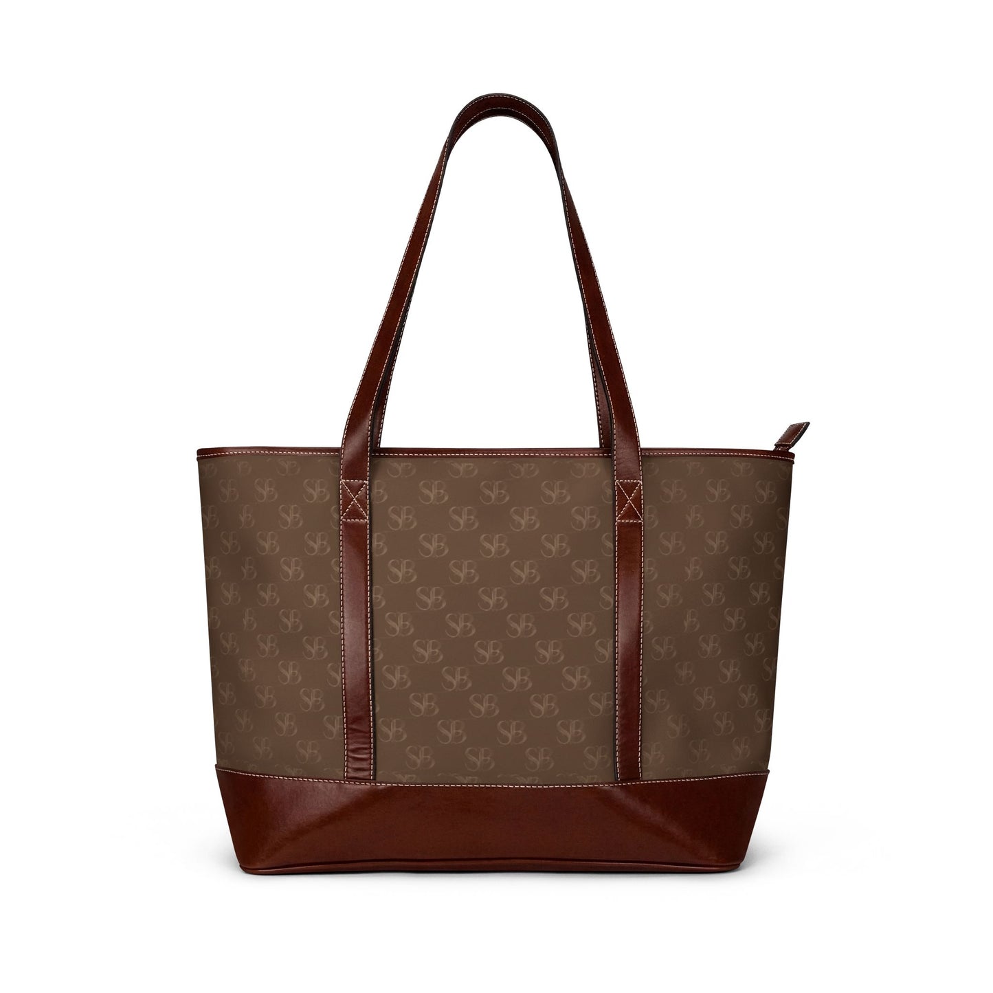 Ember-SB Brown Monogram Tote Handbag — Classic Leather-Trim Everyday Tote