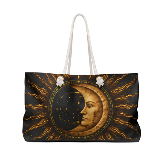 Celestial Sun & Moon Weekender Bag — Boho Astrology Travel Tote