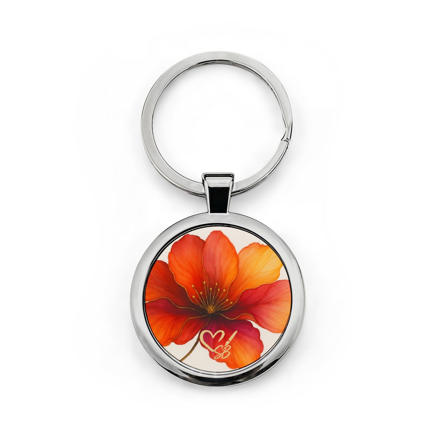 Bella Stainless Steel Keychain — Orange Poppy Charm