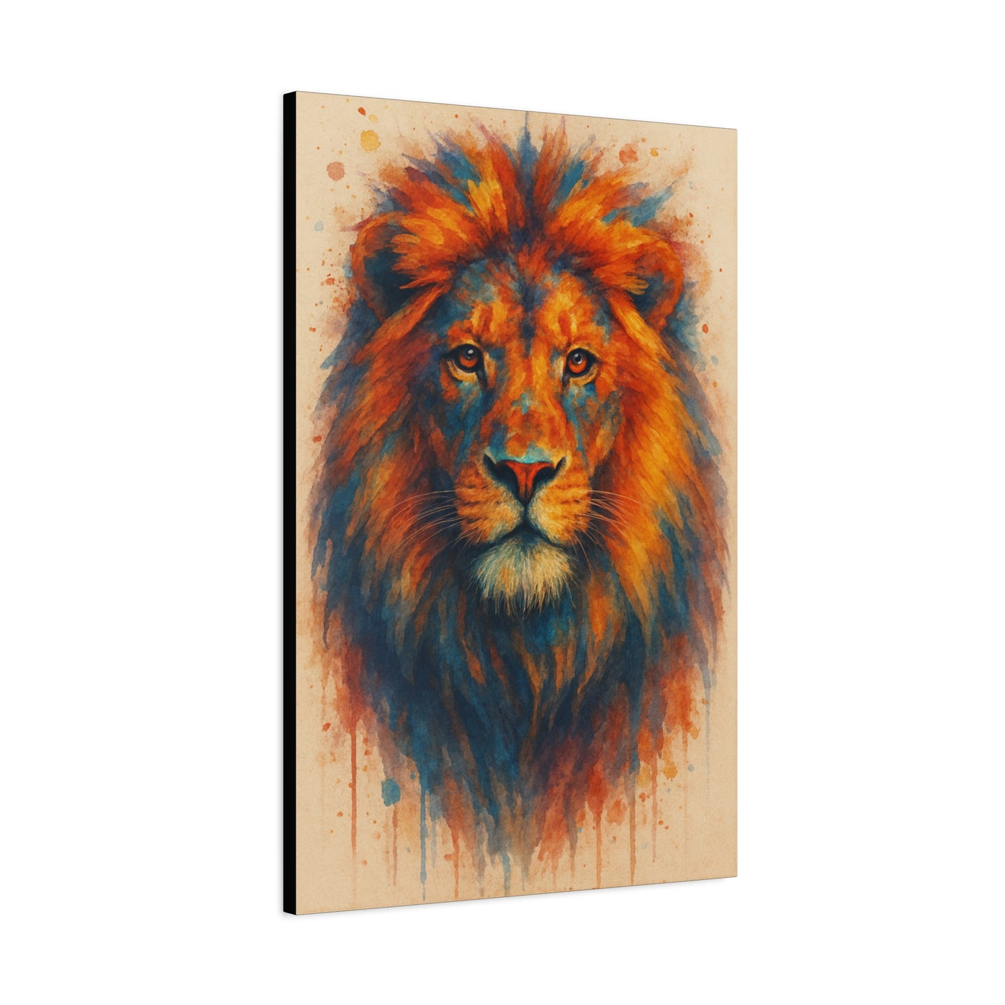 Lion-Bold Colorful Abstract Animal Acrylic Ink Matte Canvas (Stretched)