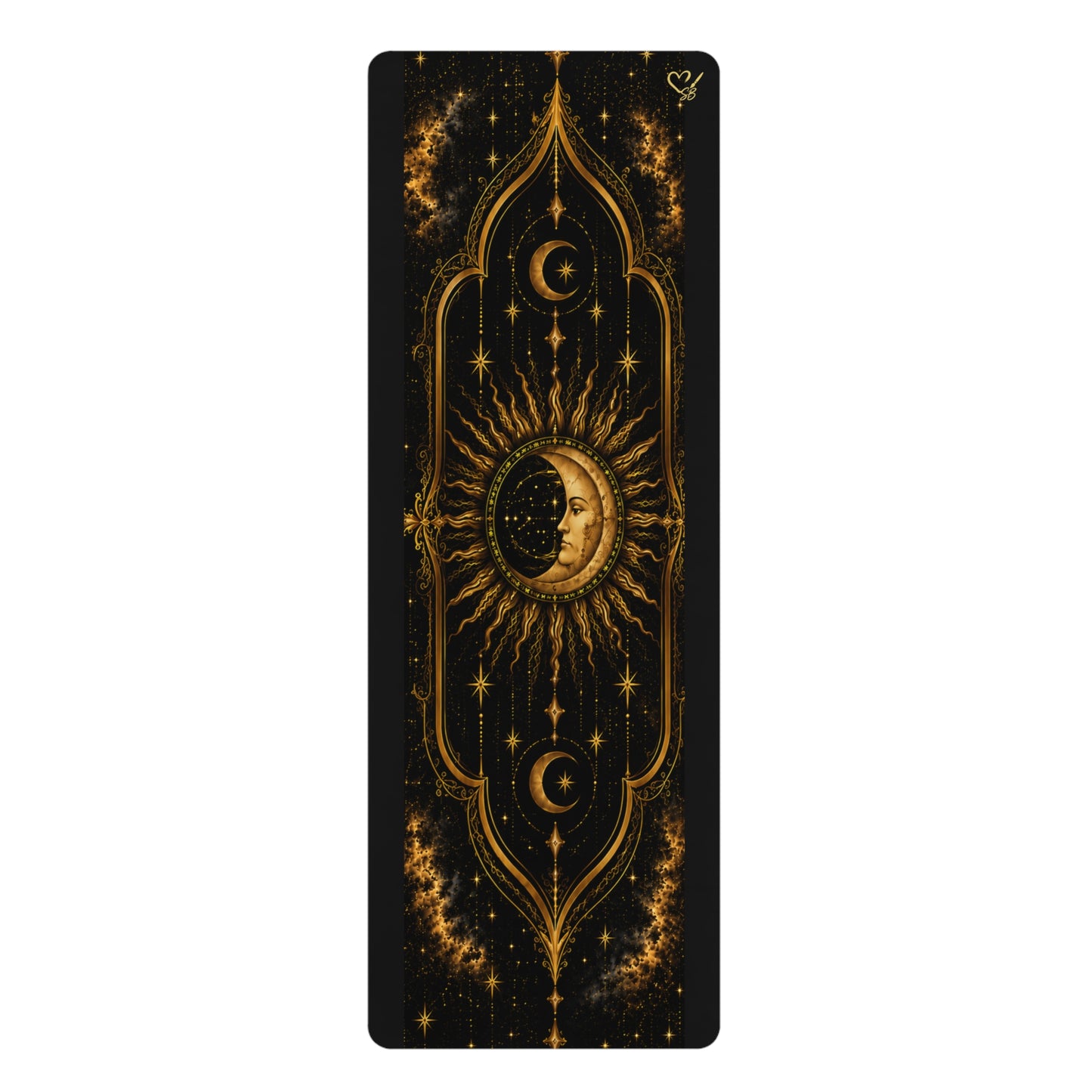 Celestial Sun & Moon Yoga Mat — Black Gold Mystic Meditation Mat