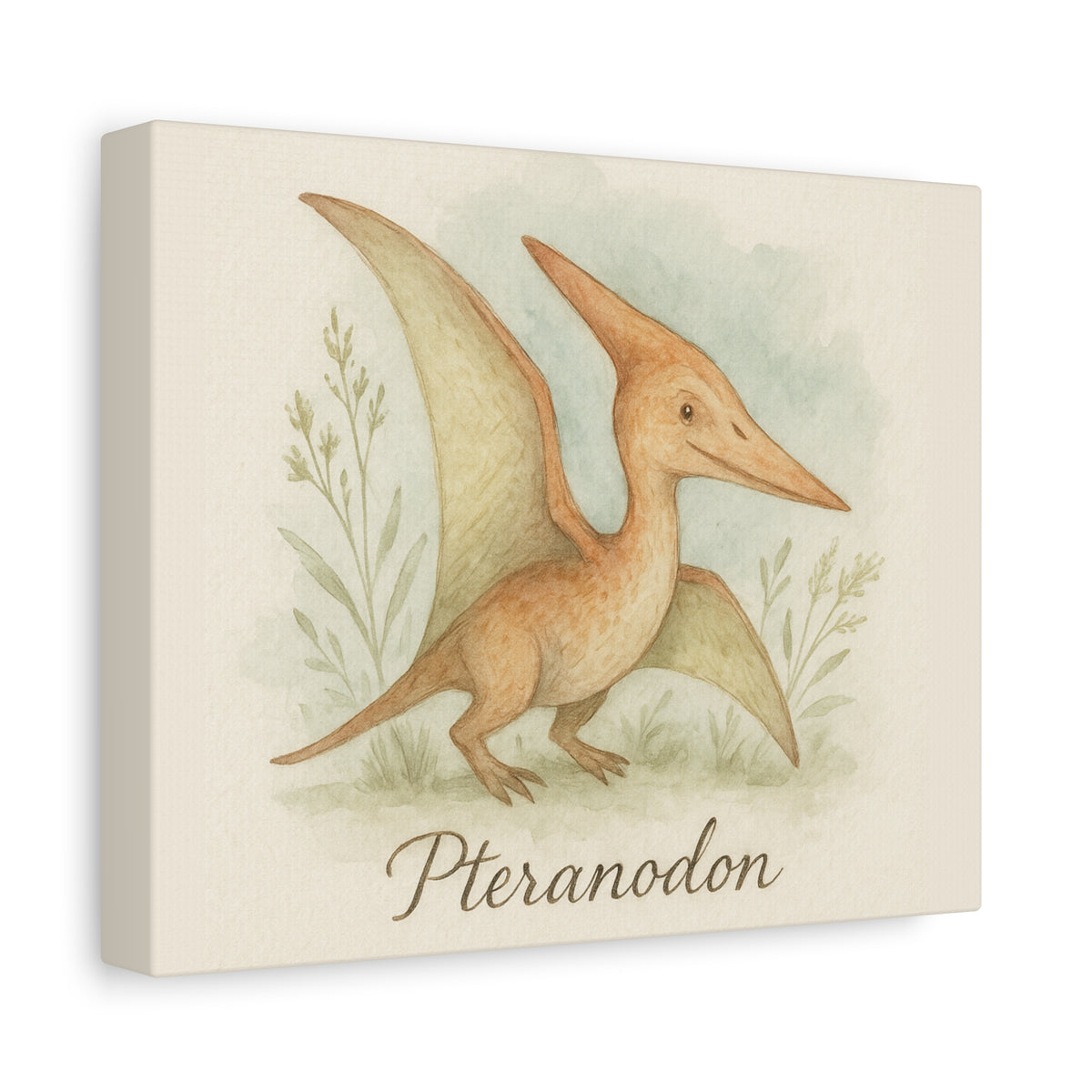 Pteranodon Canvas Wall Art — Whimsical Watercolor Dinosaur Nursery Print