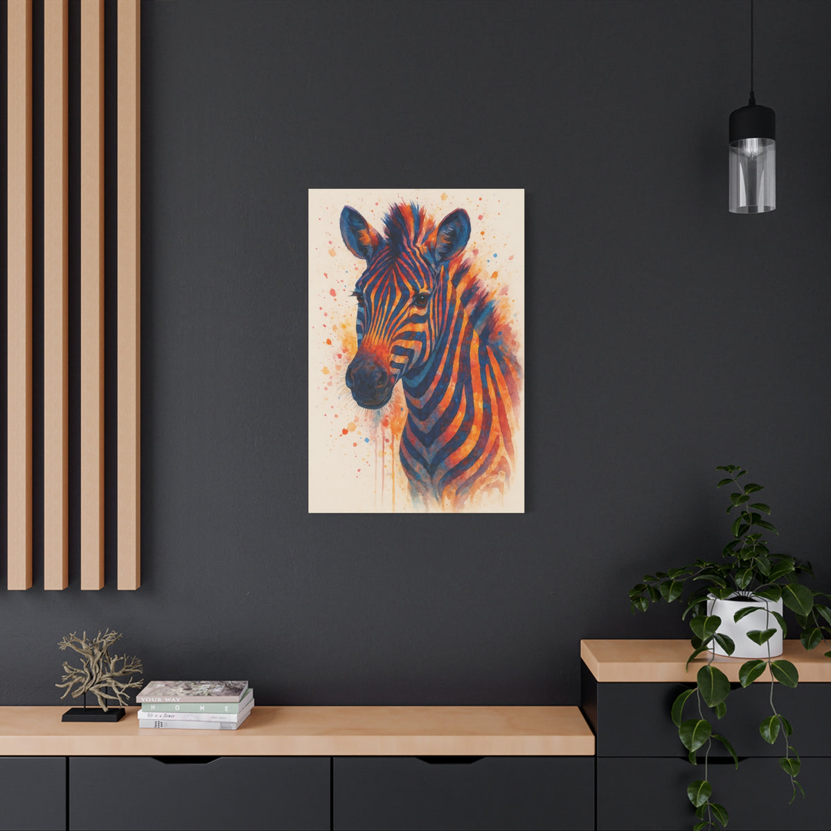 Zebra-Bold Colorful Abstract Animal Acrylic Ink Matte Canvas (Stretched)