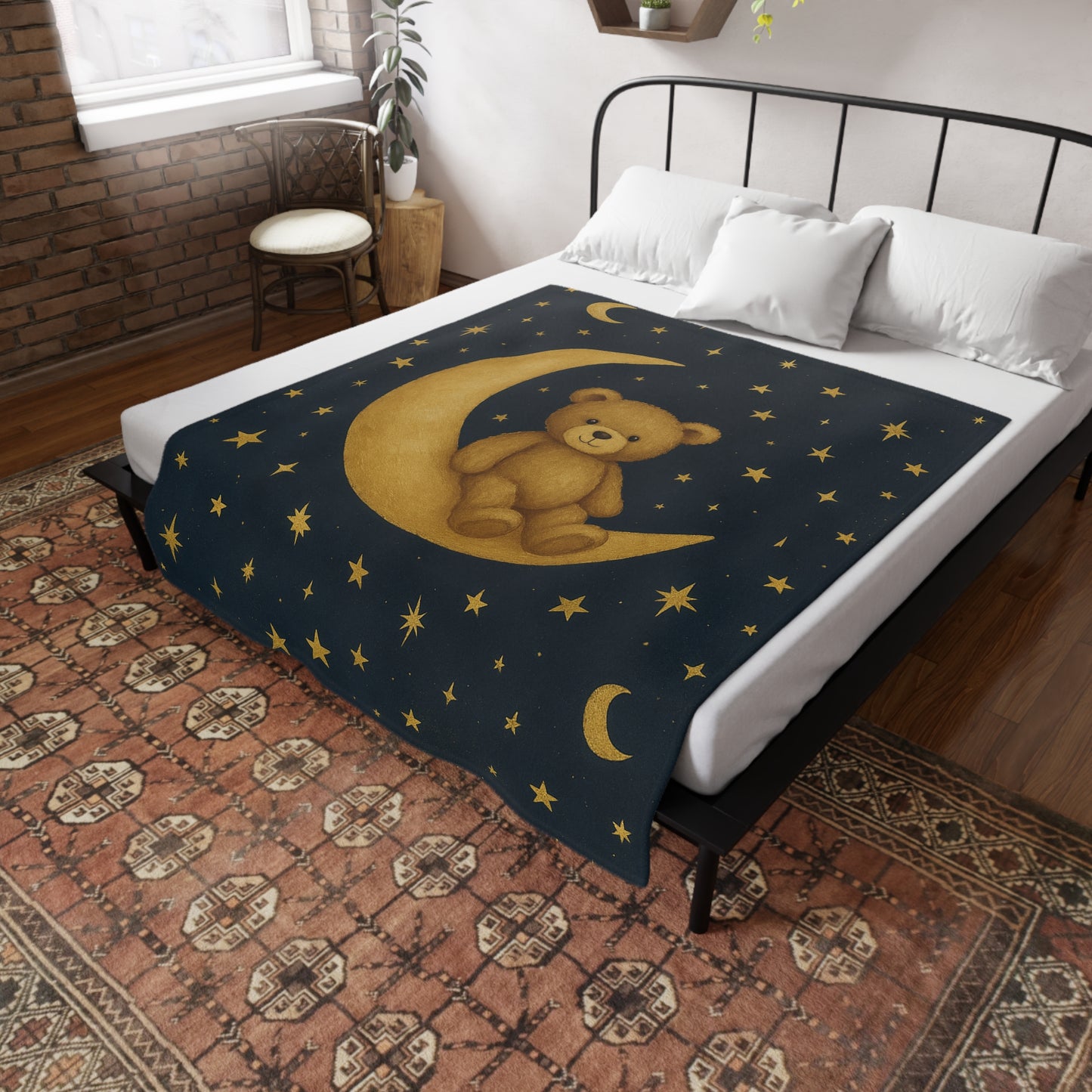 Manta de felpa aterciopelada "A la Luna" — Sueños celestiales-Manta para bebé de noche estrellada y acogedora