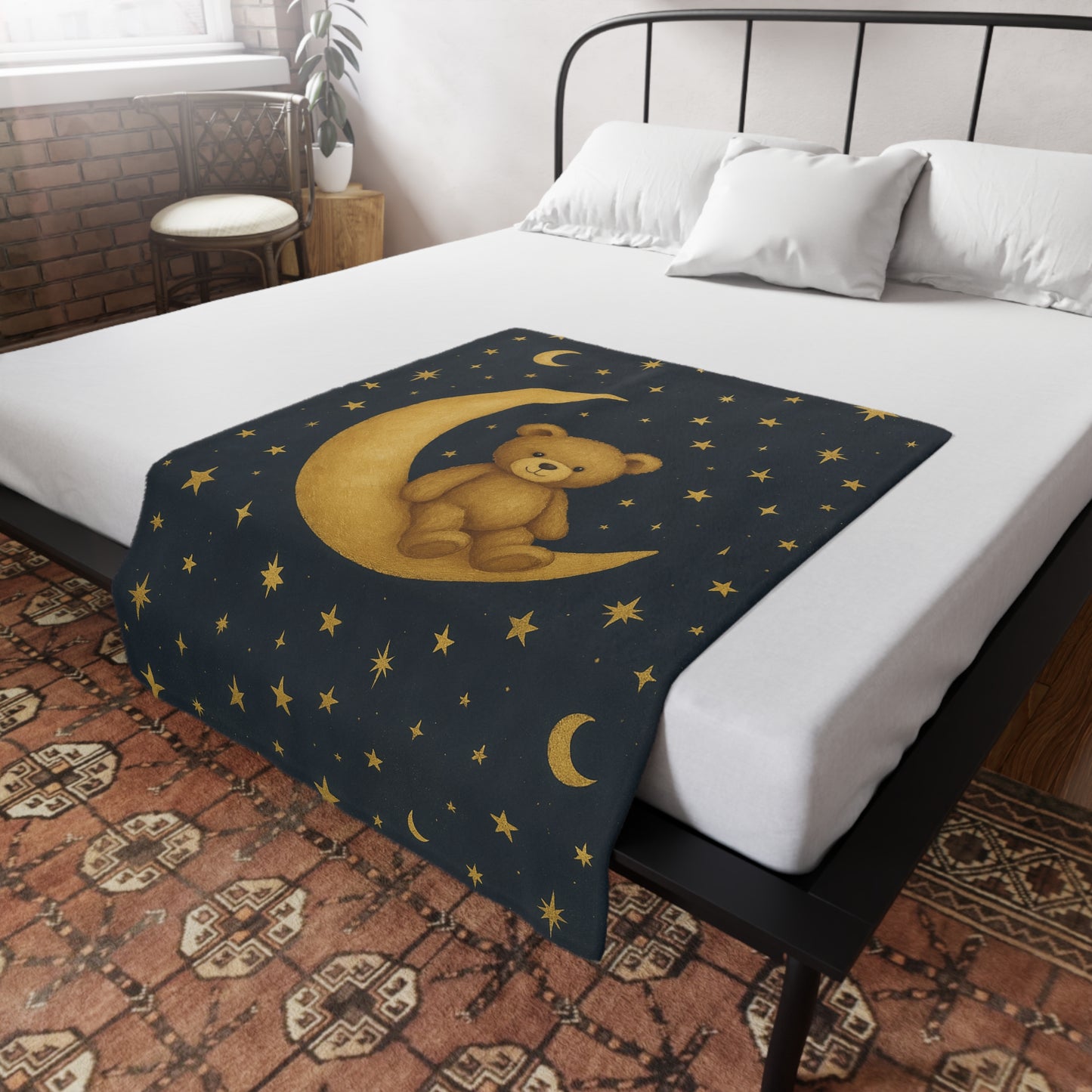 Manta de felpa aterciopelada "A la Luna" — Sueños celestiales-Manta para bebé de noche estrellada y acogedora