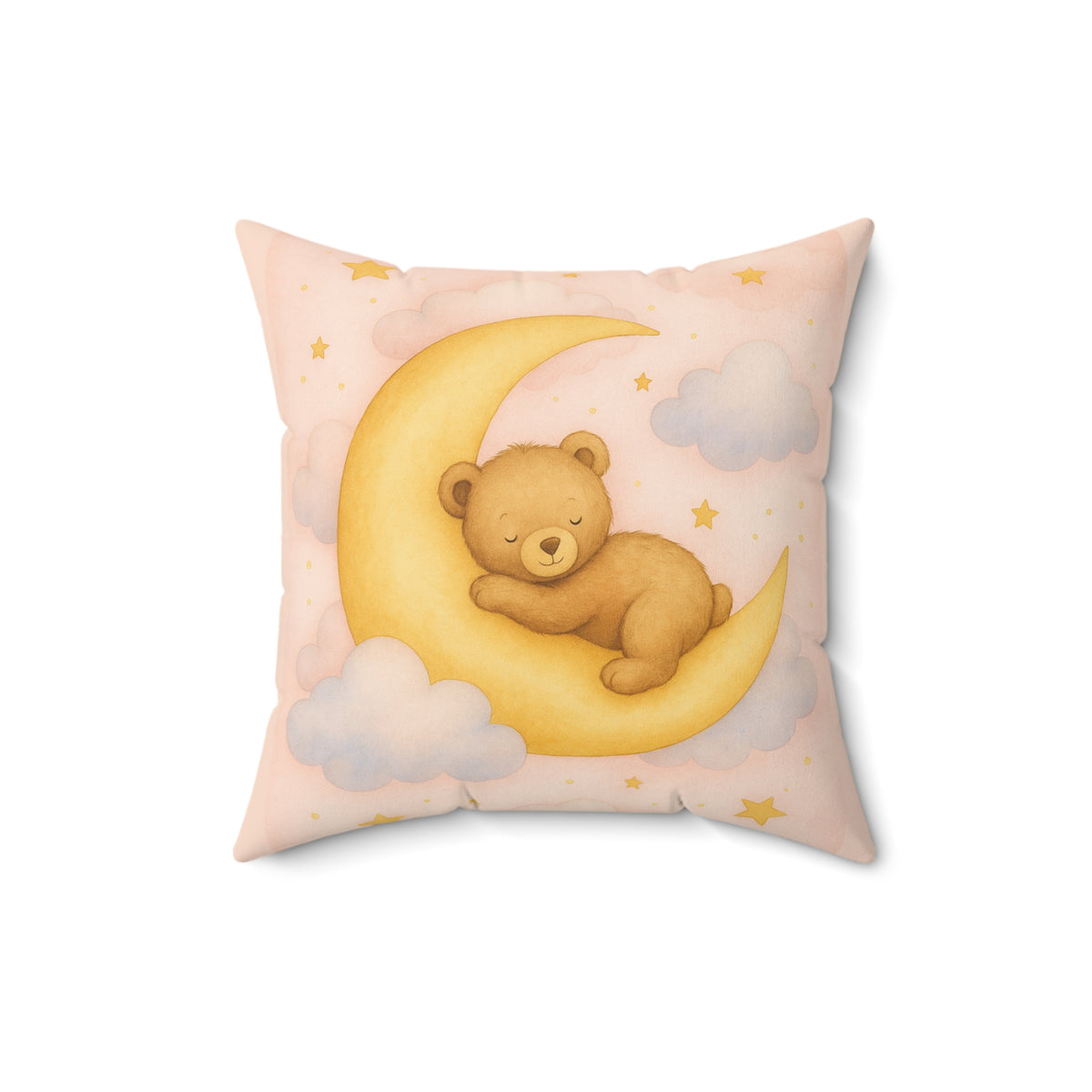 Teddy and Moon -Almohada rosa — Cojín decorativo de bebé de gamuza sintética