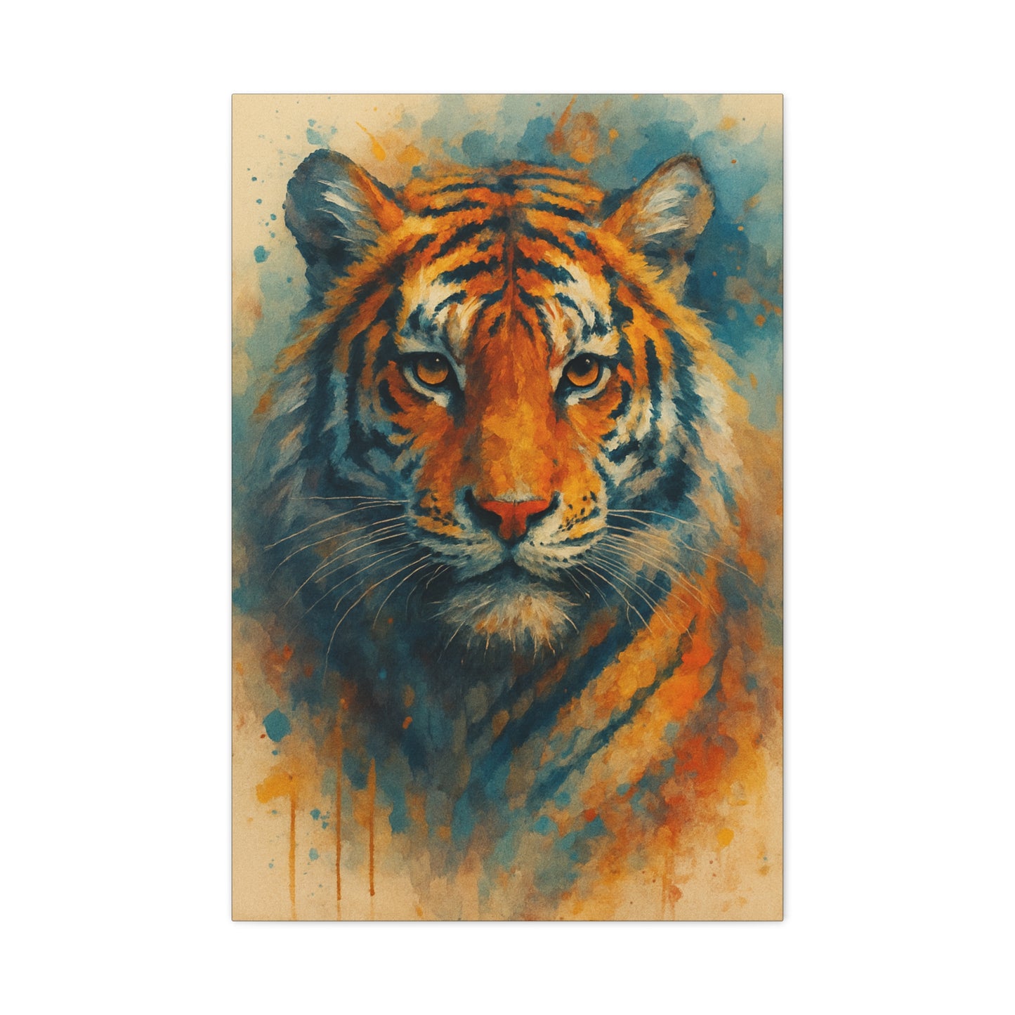 Tigger -Bold Colorful Abstract Animal Acrylic Ink Matte Canvas (Stretched)