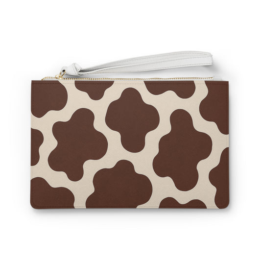 Brown Cowhide Pattern Clutch Bag — Trendy Cow Print Wristlet