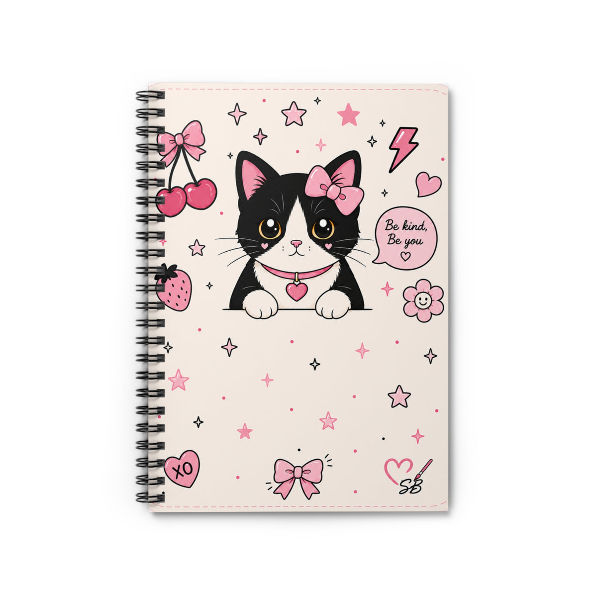 Kawaii Cat Spiral Notebook — "Be Kind, Be You" Ruled Journal