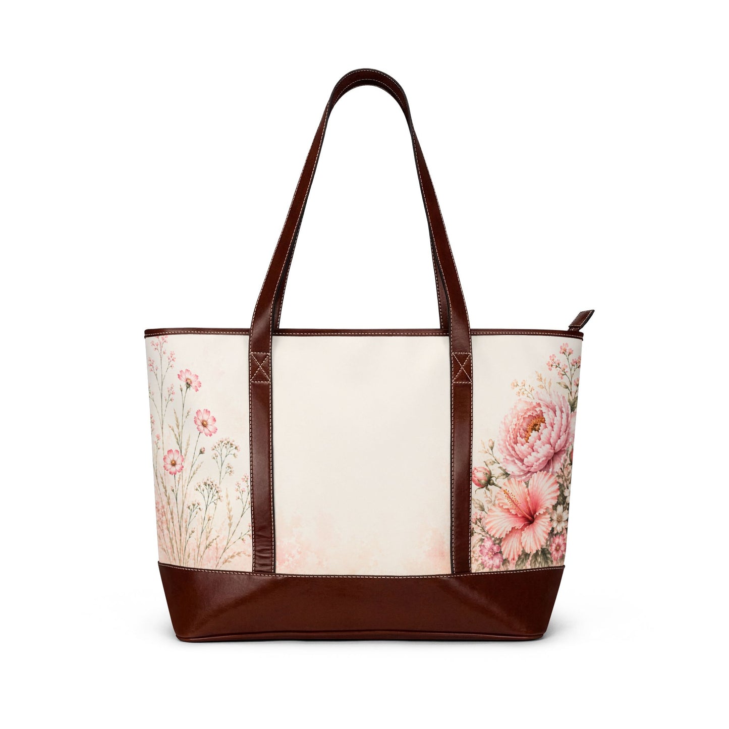 Quiet Bloom floral canvas tote back view – blush peony garden everyday shoulder bag by the Soulful Brush

