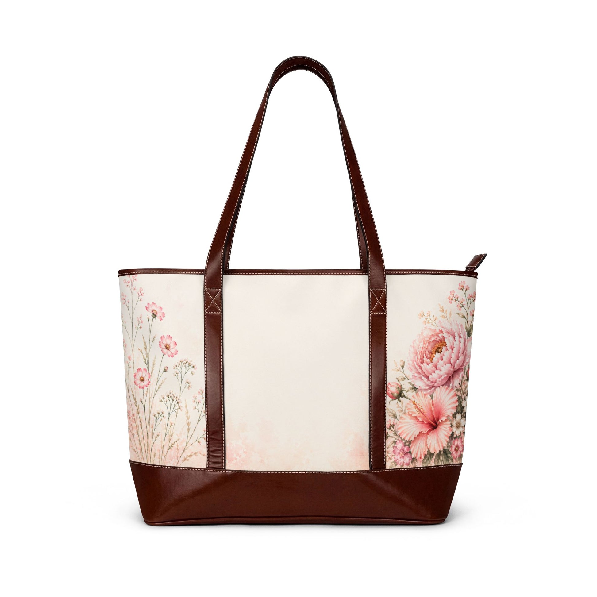 Quiet Bloom floral canvas tote back view – blush peony garden everyday shoulder bag by the Soulful Brush
