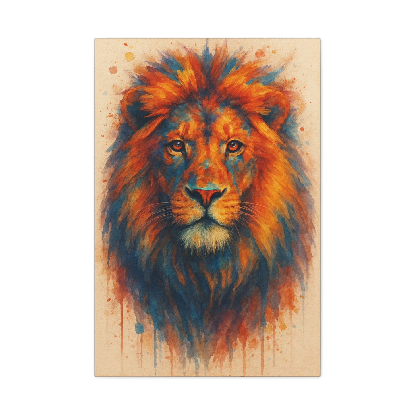 Lion-Bold Colorful Abstract Animal Acrylic Ink Matte Canvas (Stretched)