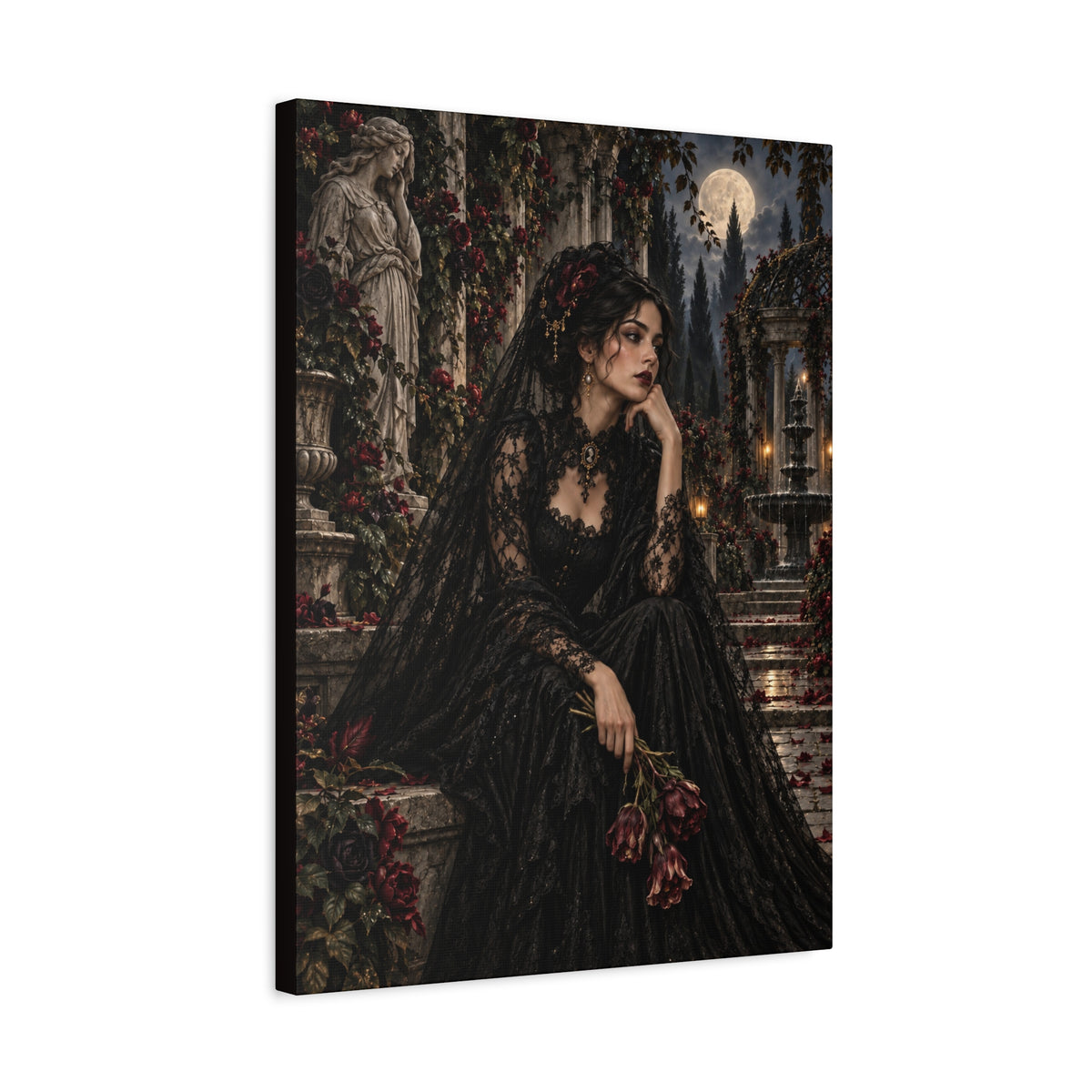 Gothic Mourning Lady -Garden of Sorrow-Matte Canvas Wall Art