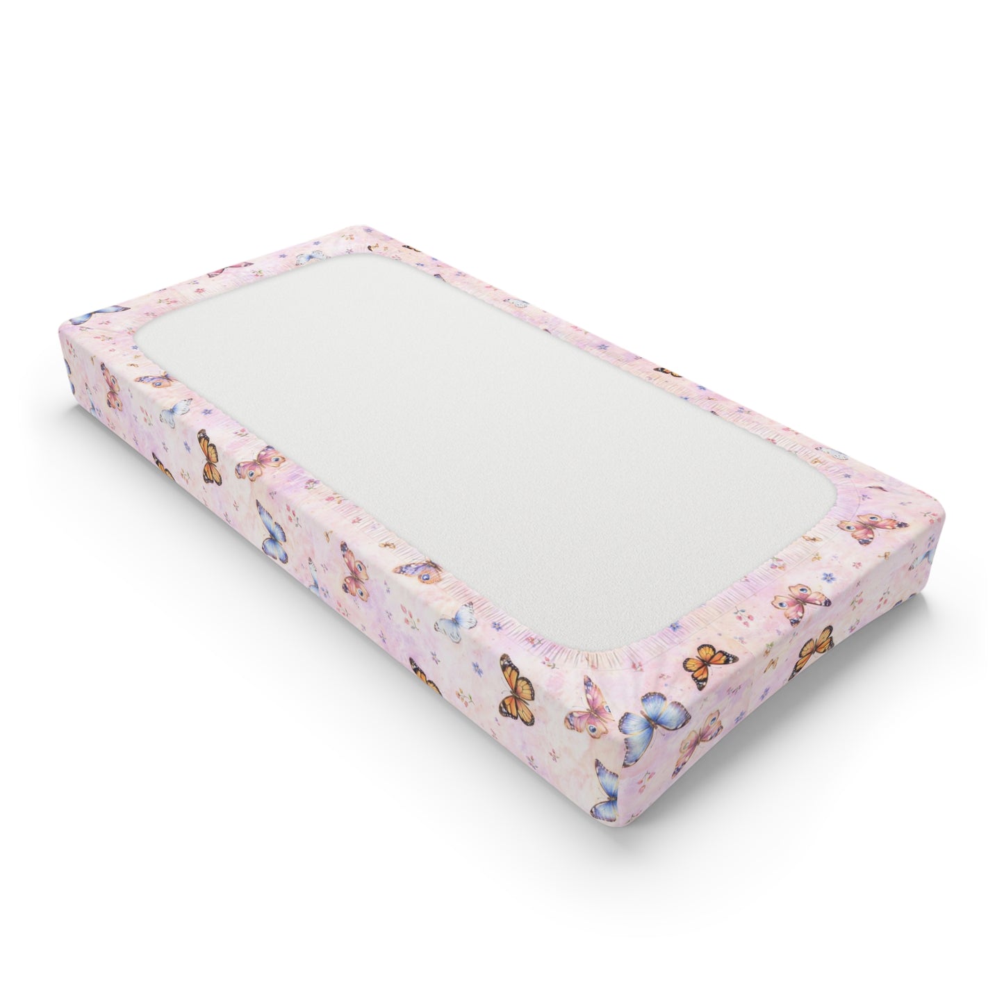 Funda para cambiador de bebé mariposa – Vivero con estampado floral pequeño rosa