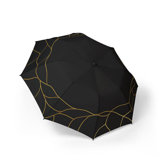Lola 2- 2025 Artisan Collection-Foldable Black Umbrella with Gold Geometric Lines