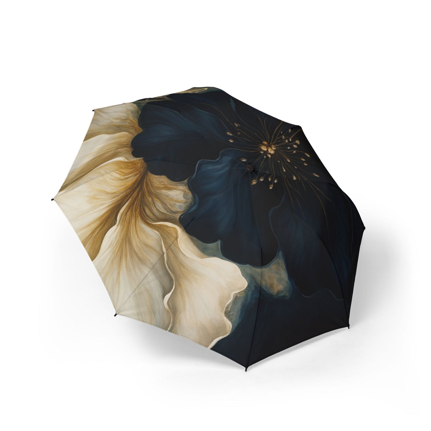 Stella - 2025 - Colección Artisan Luxe - Paraguas floral plegable — Parasol de lluvia compacto semiautomático con diseño de grandes flores en crema y azul