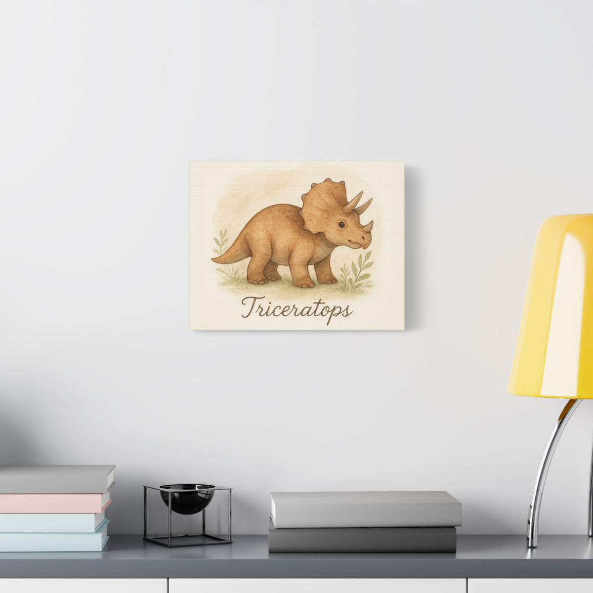 Triceratops Canvas Wall Art — Cute Nursery Dinosaur Print