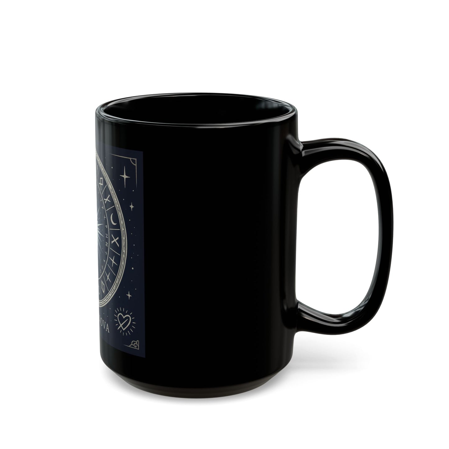 Taza Negra Stellar Nova — Taza de Café con Símbolo Zodiacal Celestial Starburst