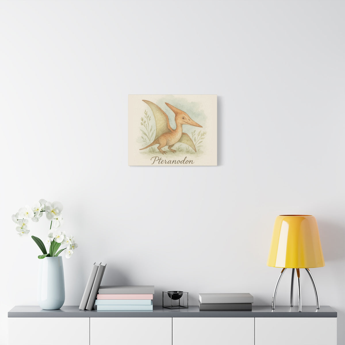 Pteranodon Canvas Wall Art — Whimsical Watercolor Dinosaur Nursery Print