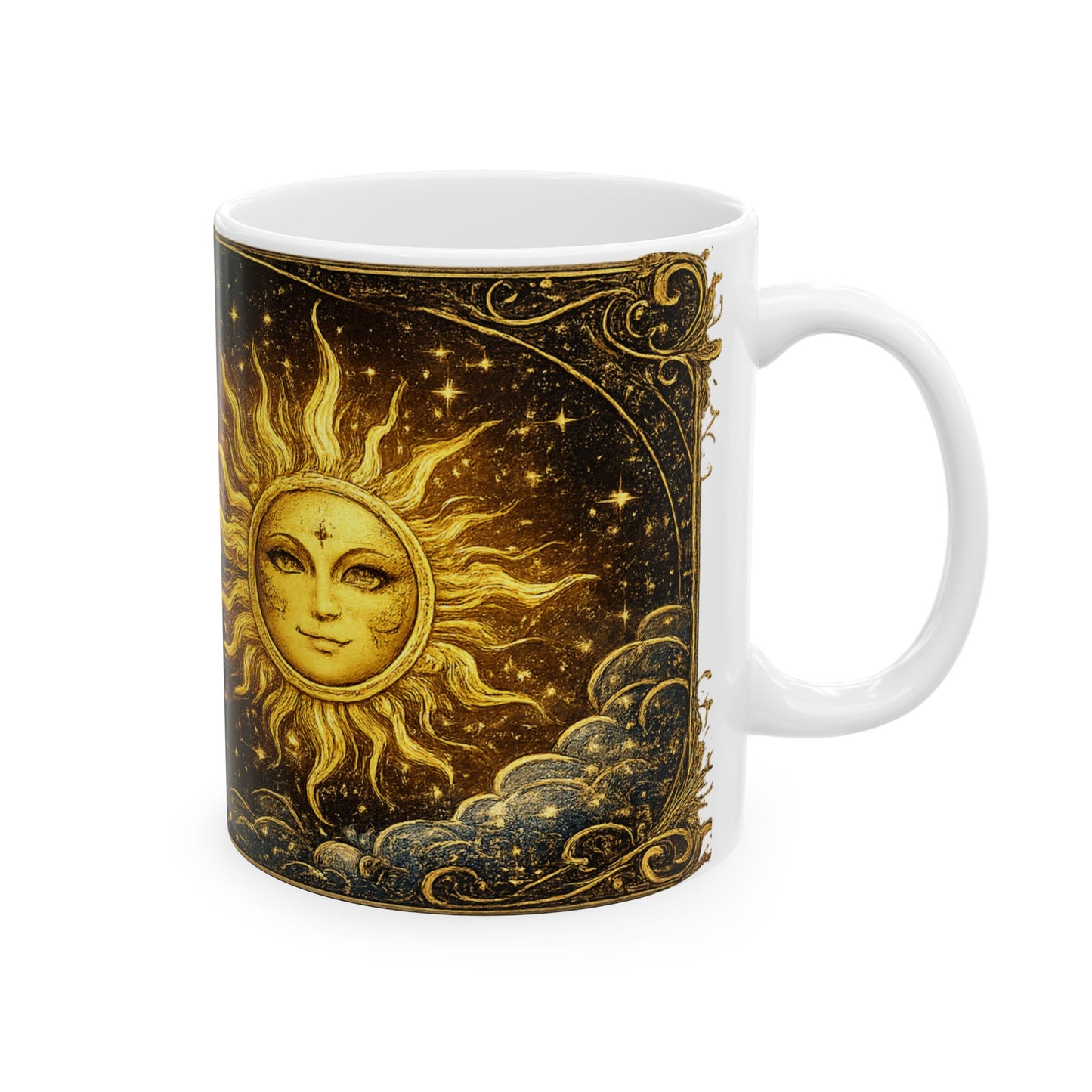 Sun & Moon White Ceramic Mug — Vintage Celestial Astrology Coffee Cup (11oz/15oz)