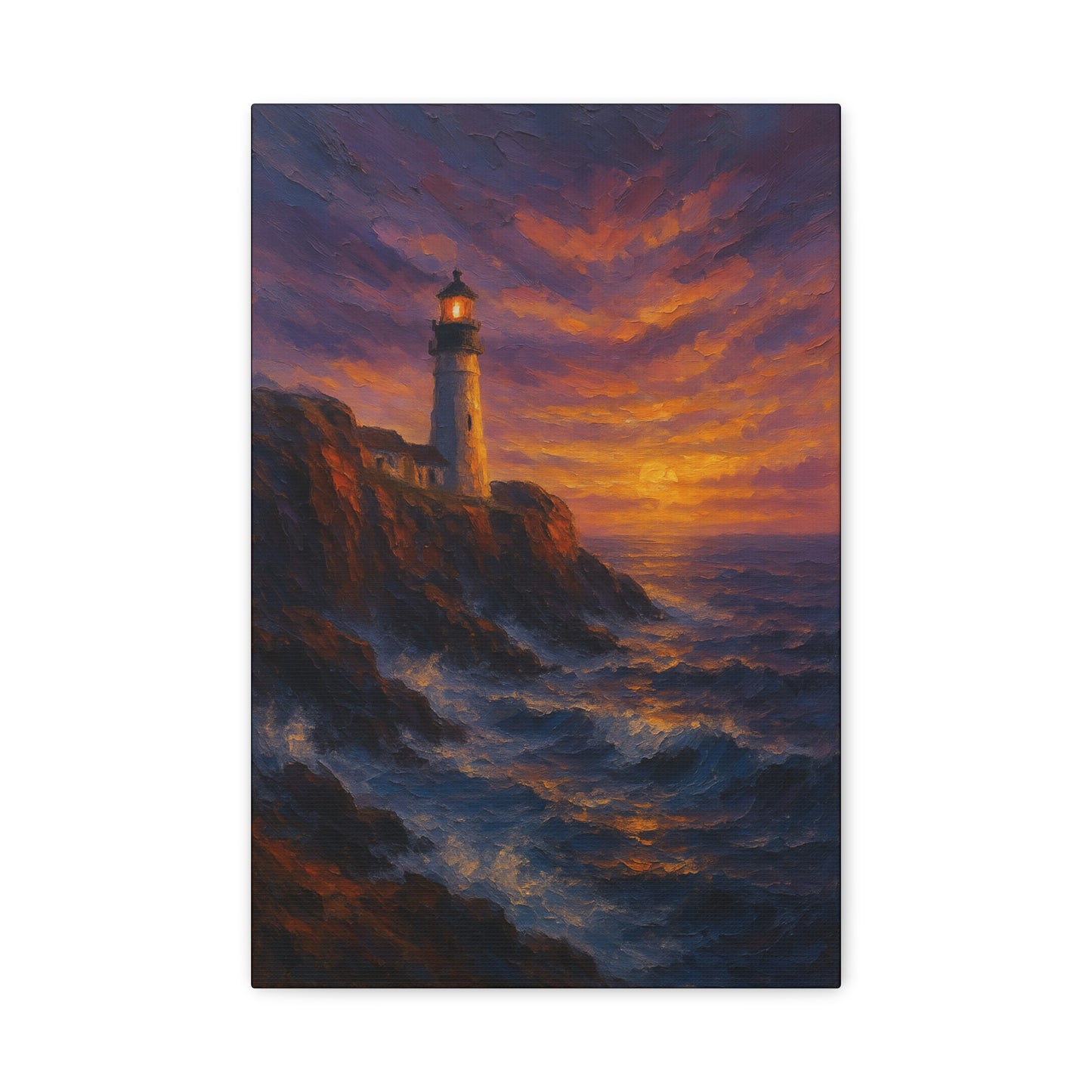 Lienzo Mate de Faro al Atardecer
