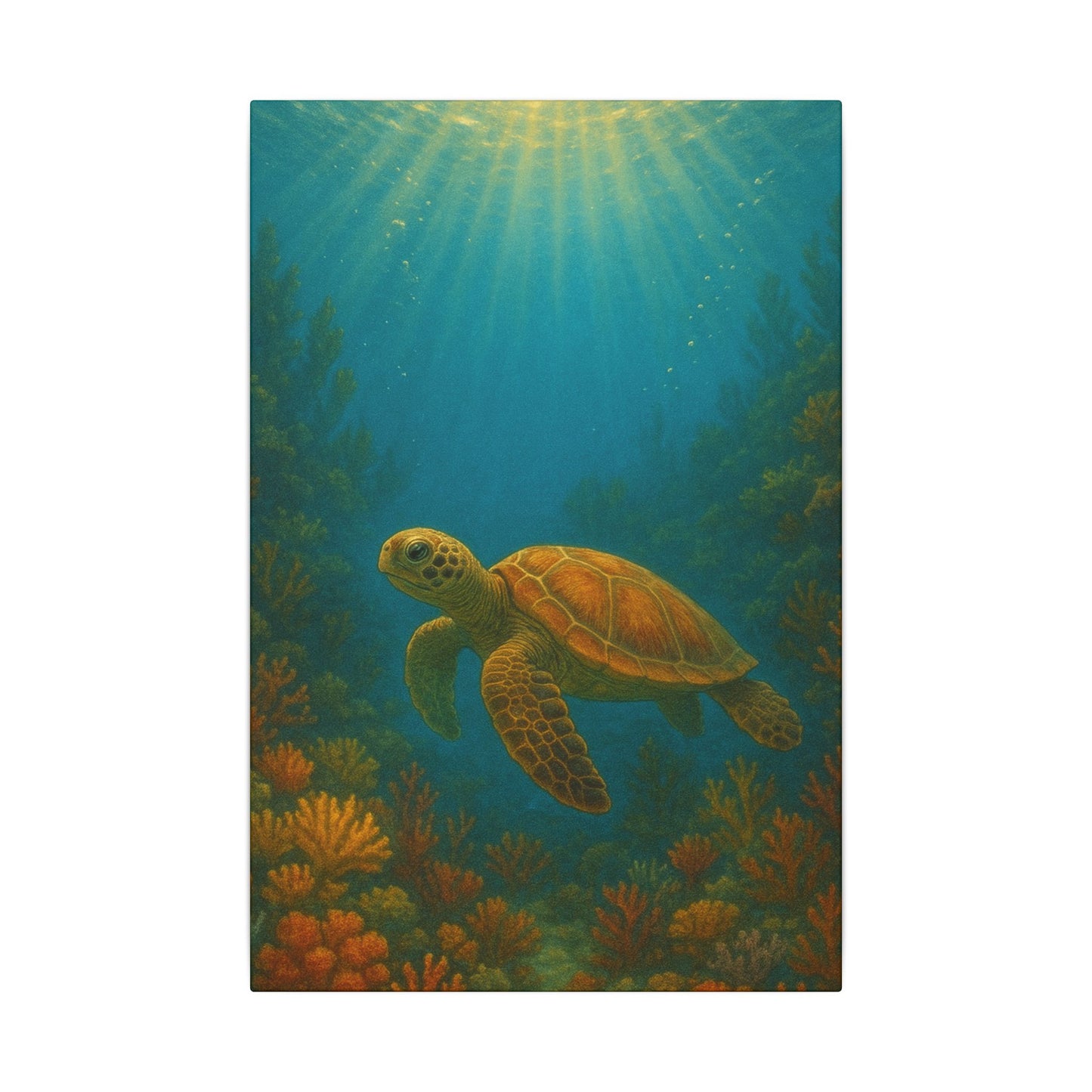Sea Turtle Canvas Print — Underwater Coral Reef Wall Art
