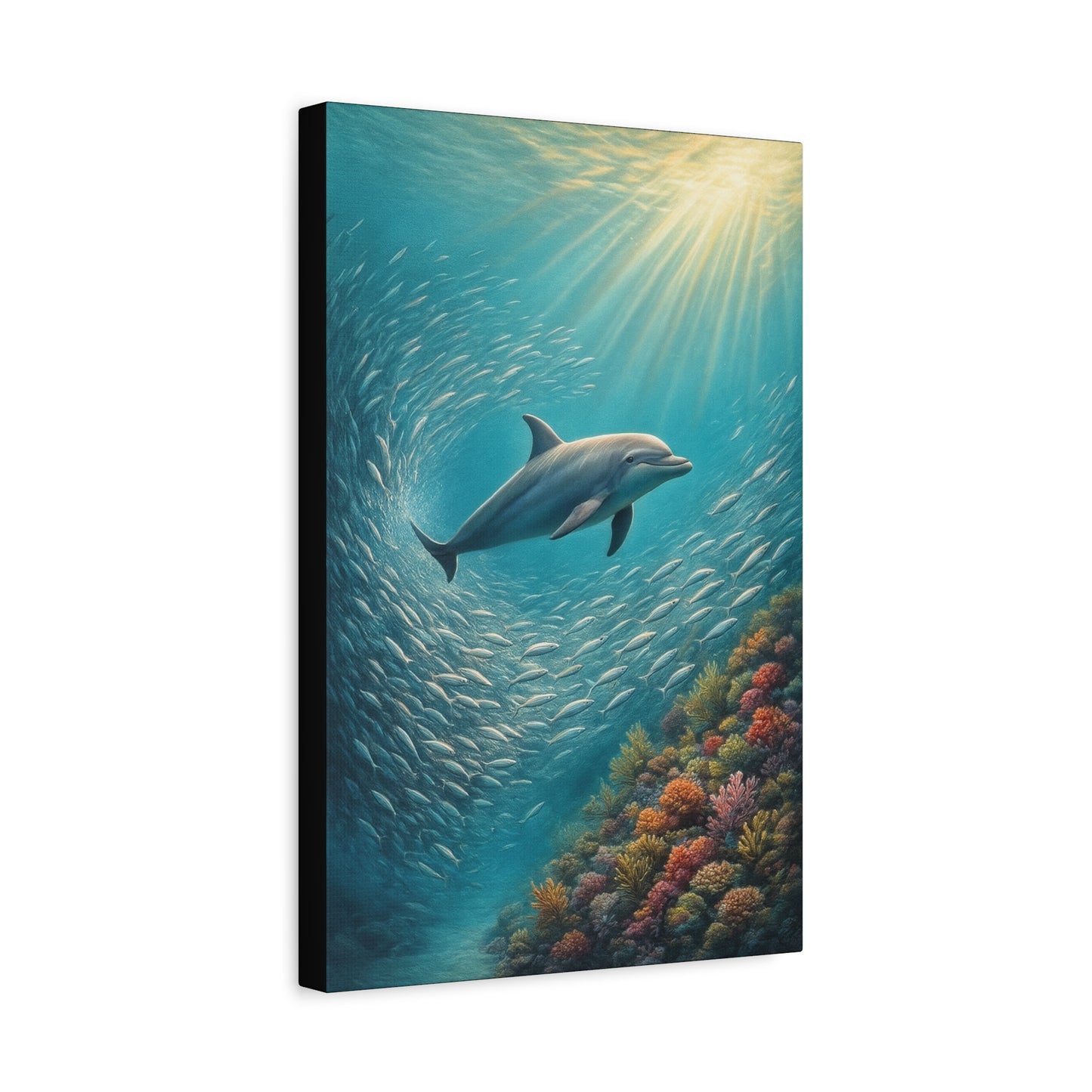 Estampa artística de delfín en el océano con paspartú — Arte de pared marino submarino