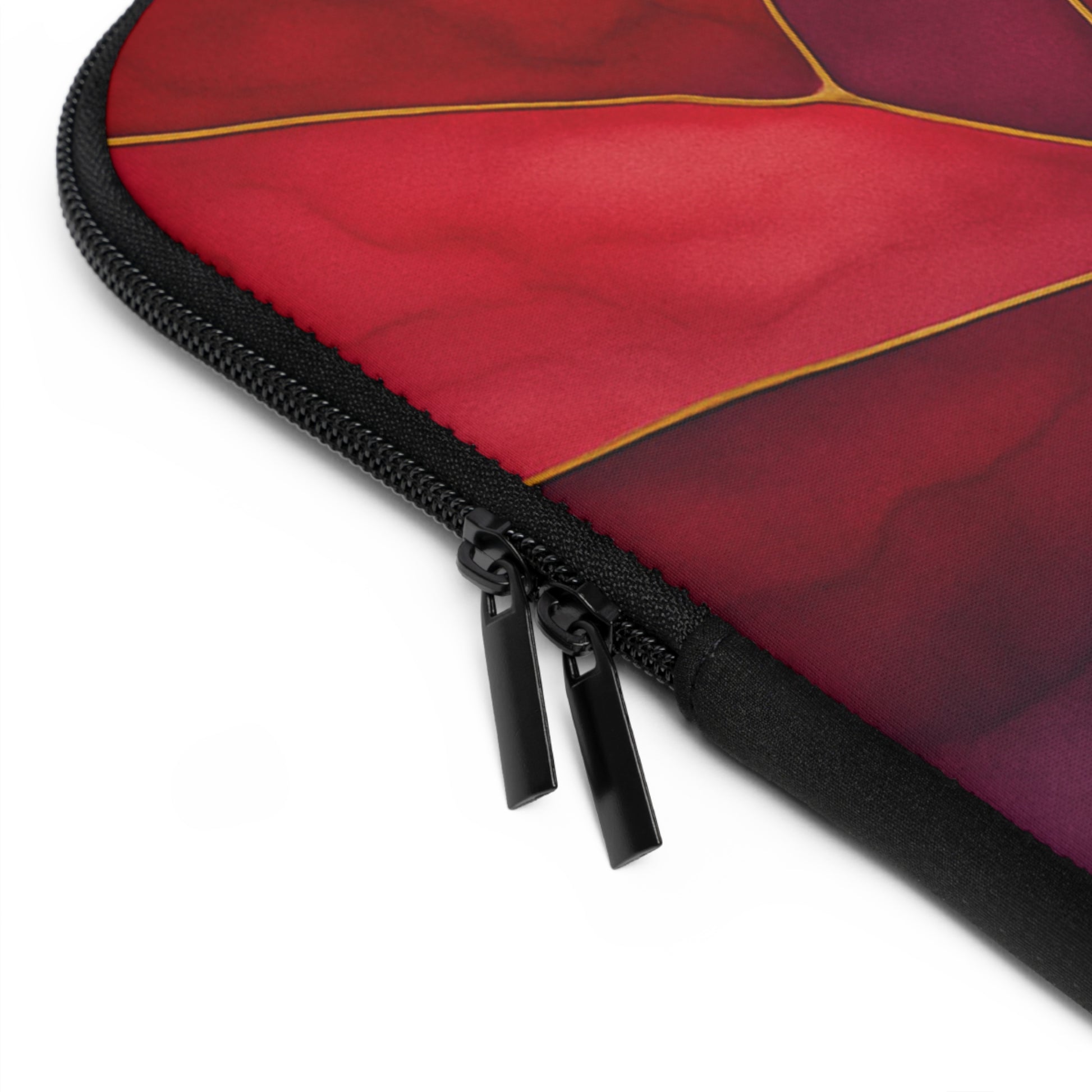 Shelby Artisan Luxe laptop sleeve detail view – vibrant jewel-tone stained glass print padded laptop sleeve by the Soulful Brush
