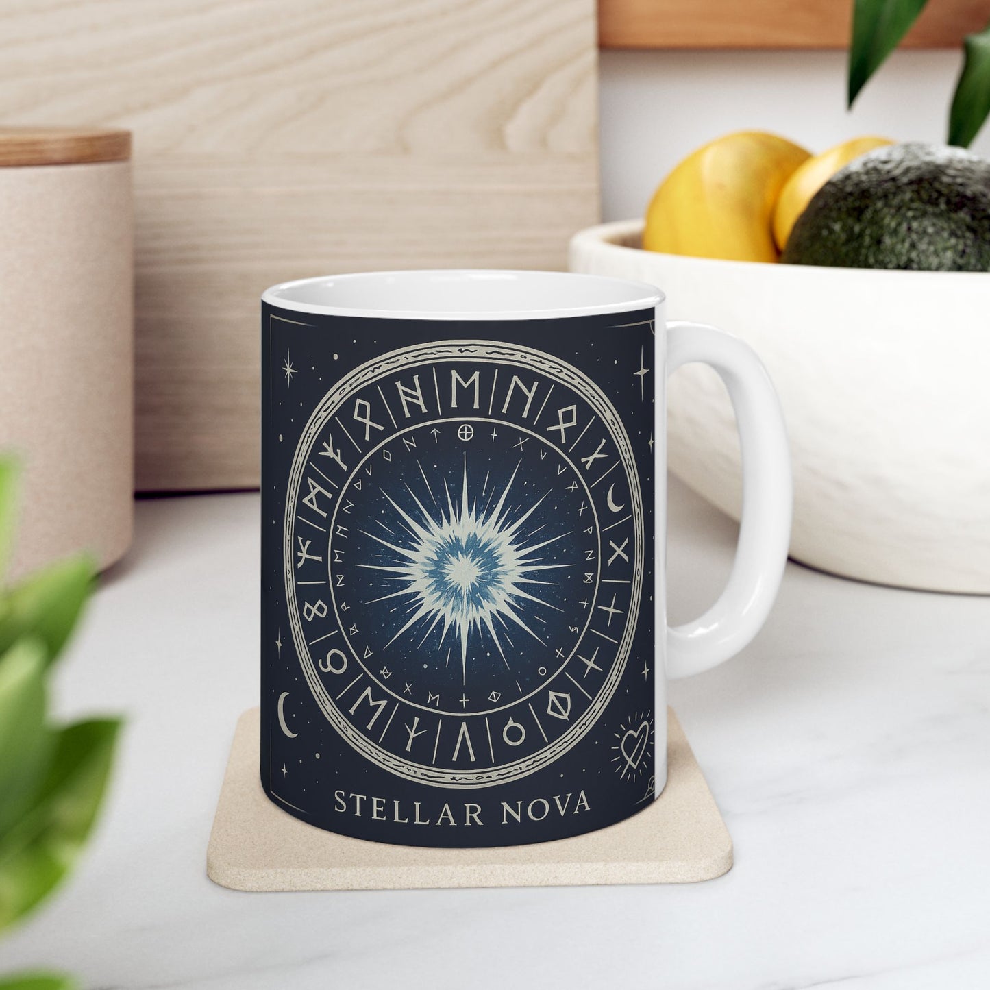 Stellar Nova Ceramic Mug — Cosmic Astrology Star Wheel Design (11oz & 15oz)