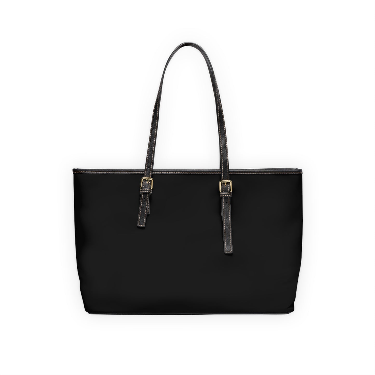 Michelle PU leather tote bag 17x11 back view – minimalist black gold line PU leather shoulder handbag by the Soulful Brush

