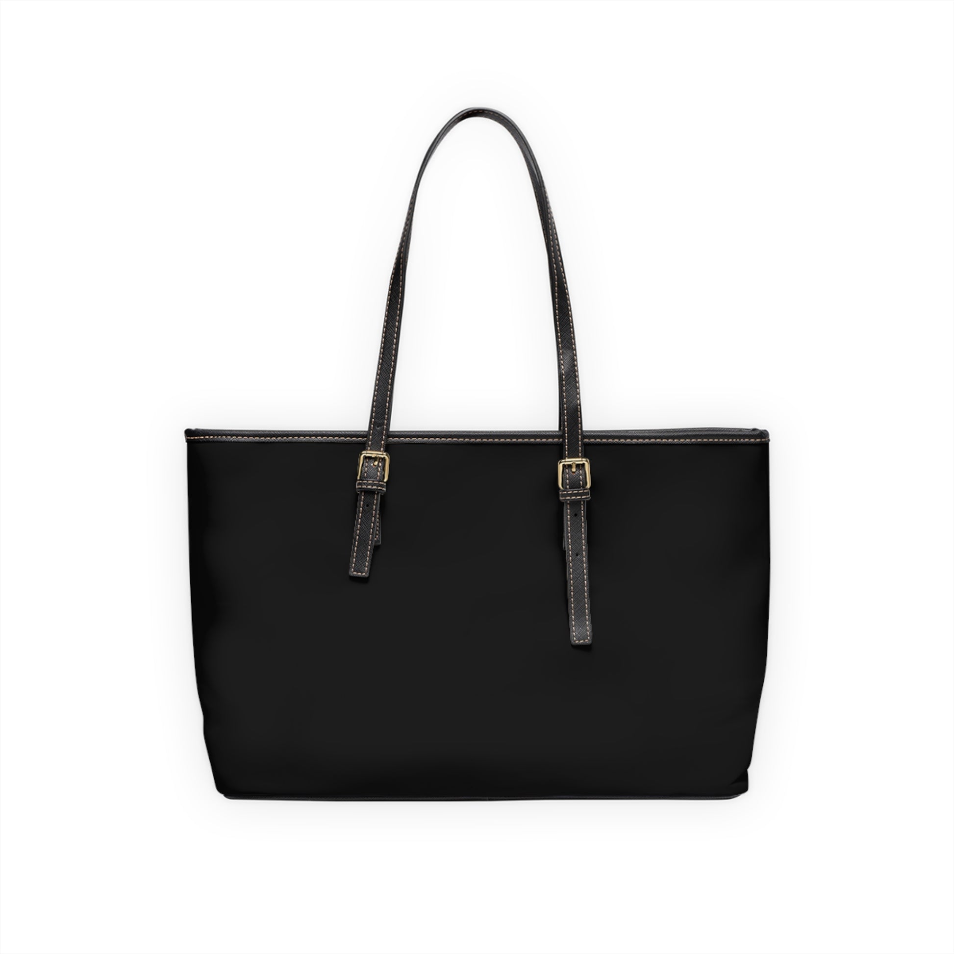 Michelle PU leather tote bag 17x11 back view – minimalist black gold line PU leather shoulder handbag by the Soulful Brush
